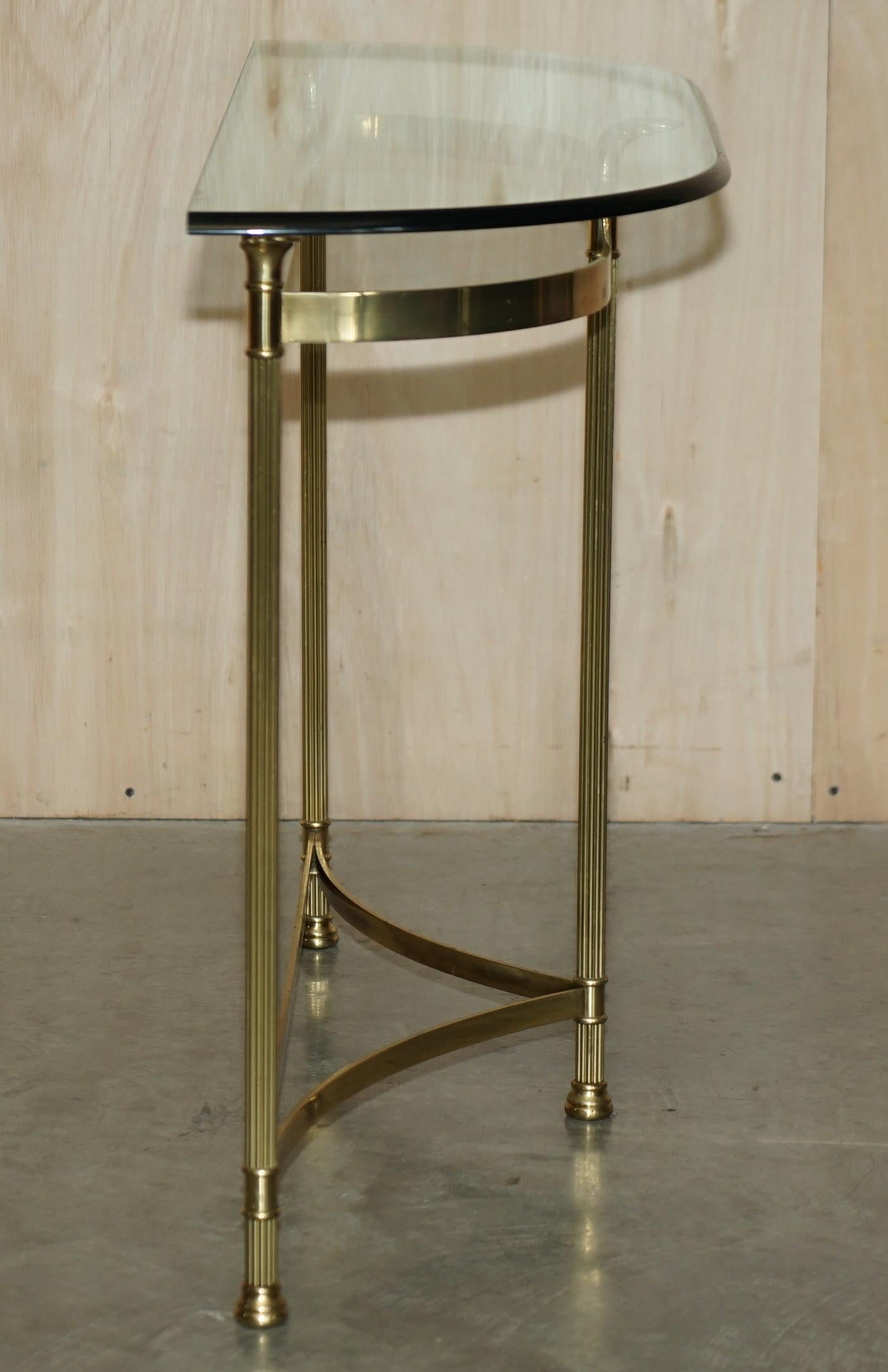 Italian 1950's Mid Century Modern Vintage Brass & Glass Demi Lune Console Table 7