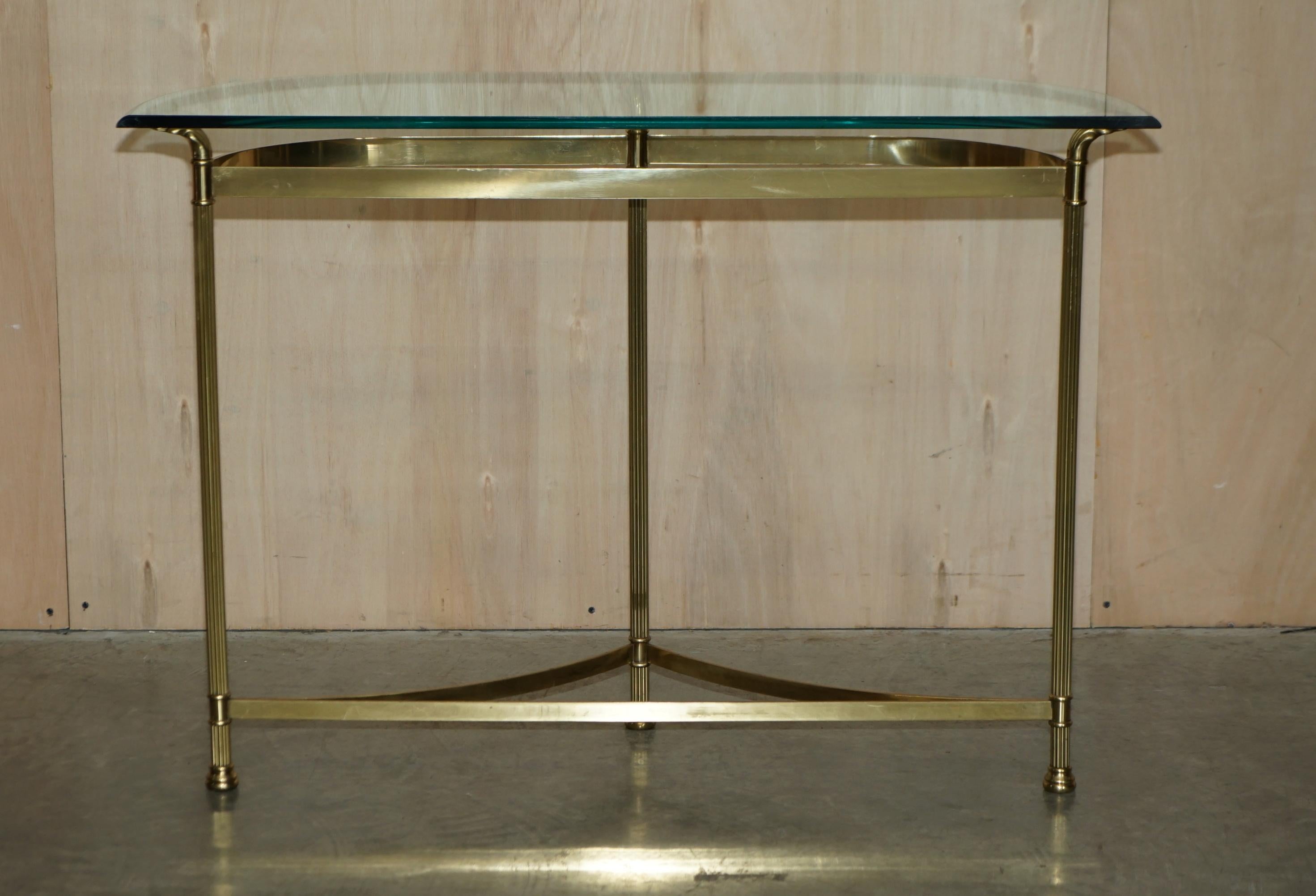 Italian 1950's Mid Century Modern Vintage Brass & Glass Demi Lune Console Table 8