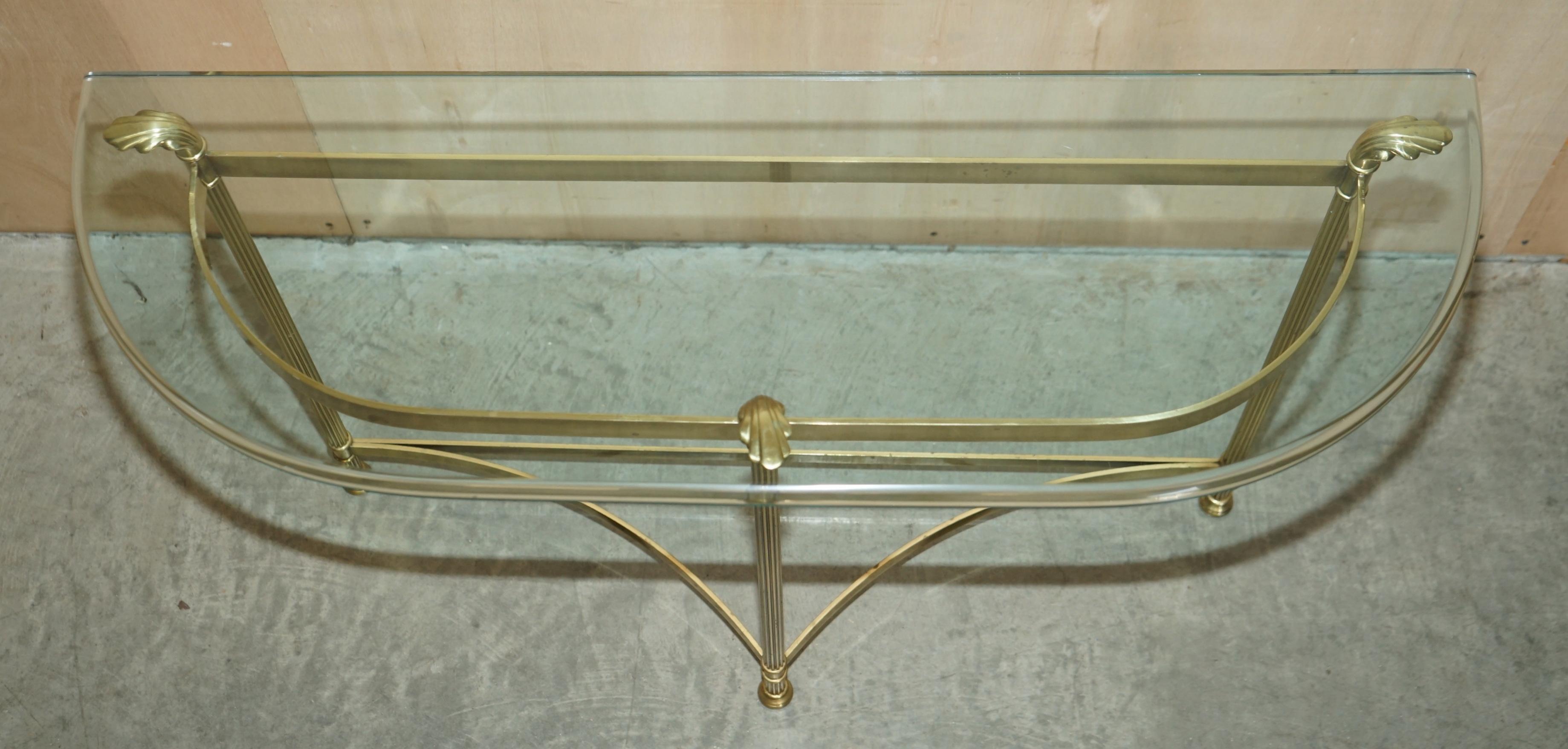 Mid-Century Modern Italian 1950's Mid Century Modern Vintage Brass & Glass Demi Lune Console Table