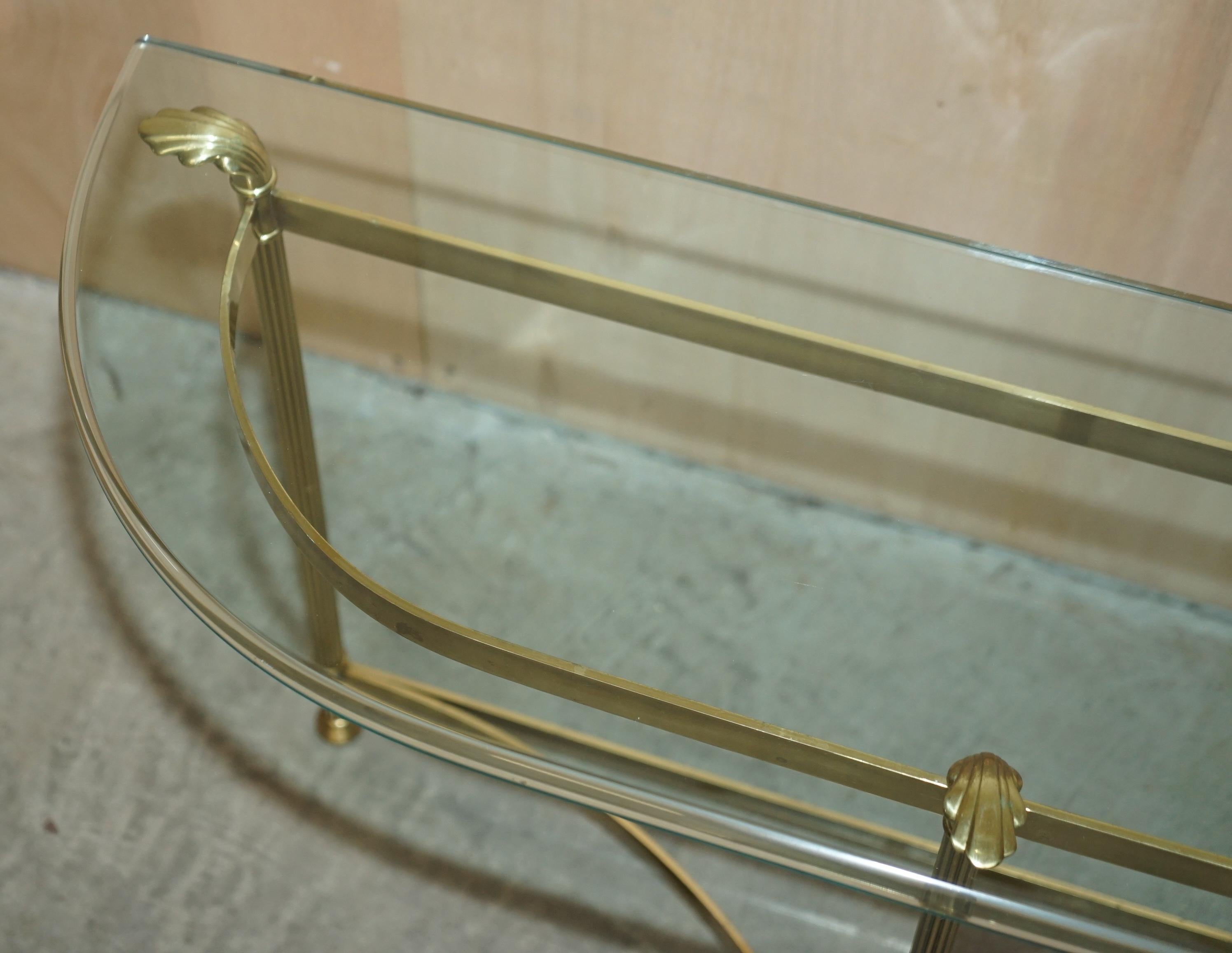 Hand-Crafted Italian 1950's Mid Century Modern Vintage Brass & Glass Demi Lune Console Table
