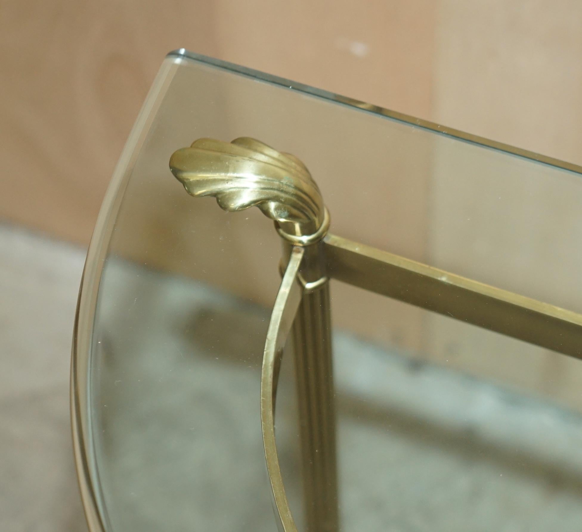 Mid-20th Century Italian 1950's Mid Century Modern Vintage Brass & Glass Demi Lune Console Table