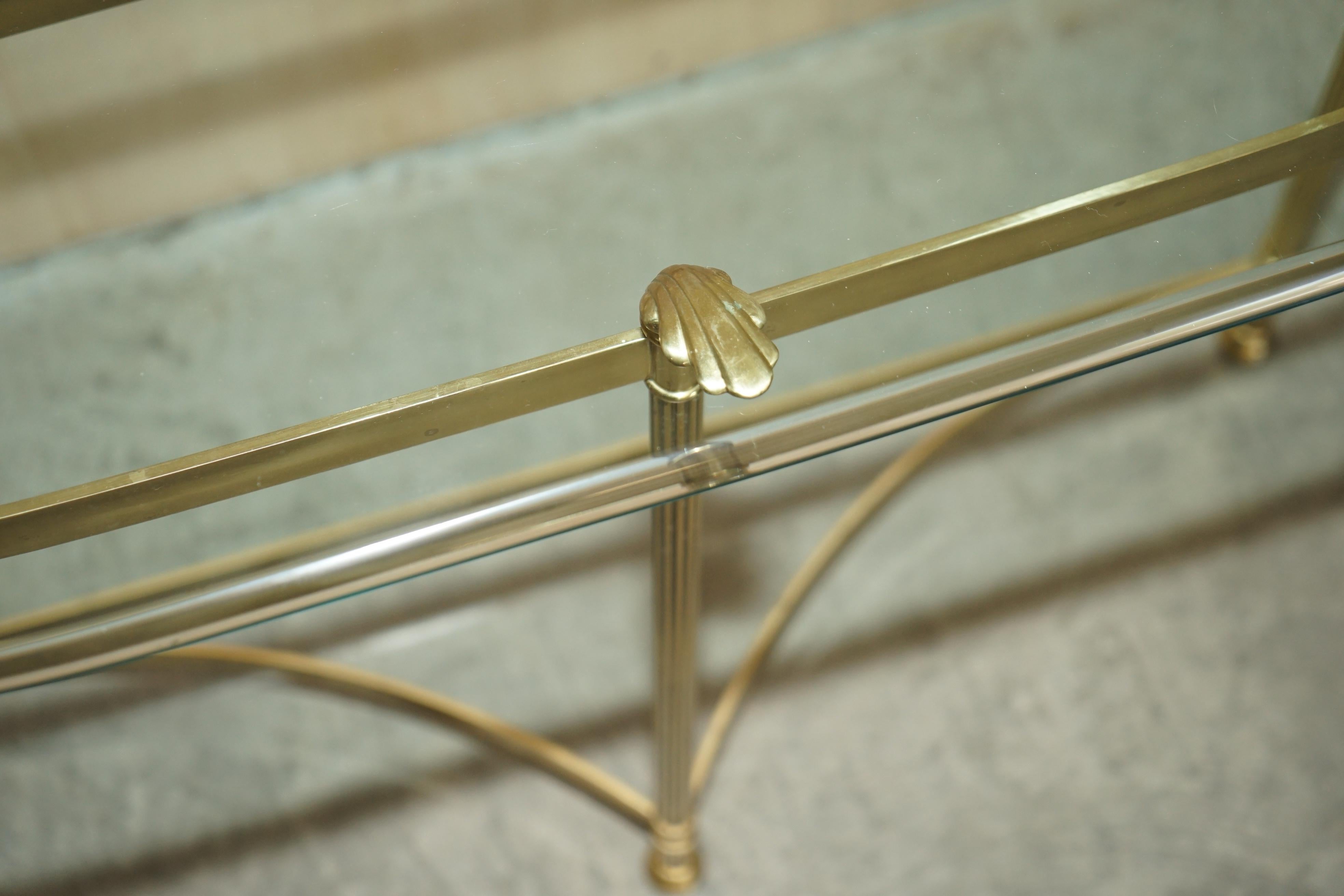 Italian 1950's Mid Century Modern Vintage Brass & Glass Demi Lune Console Table 1