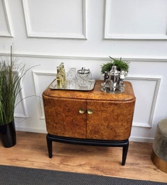 Italian 1950s Mid-Century Modern Walnut and Mirror Mosaic Dry Bar Cabinet
