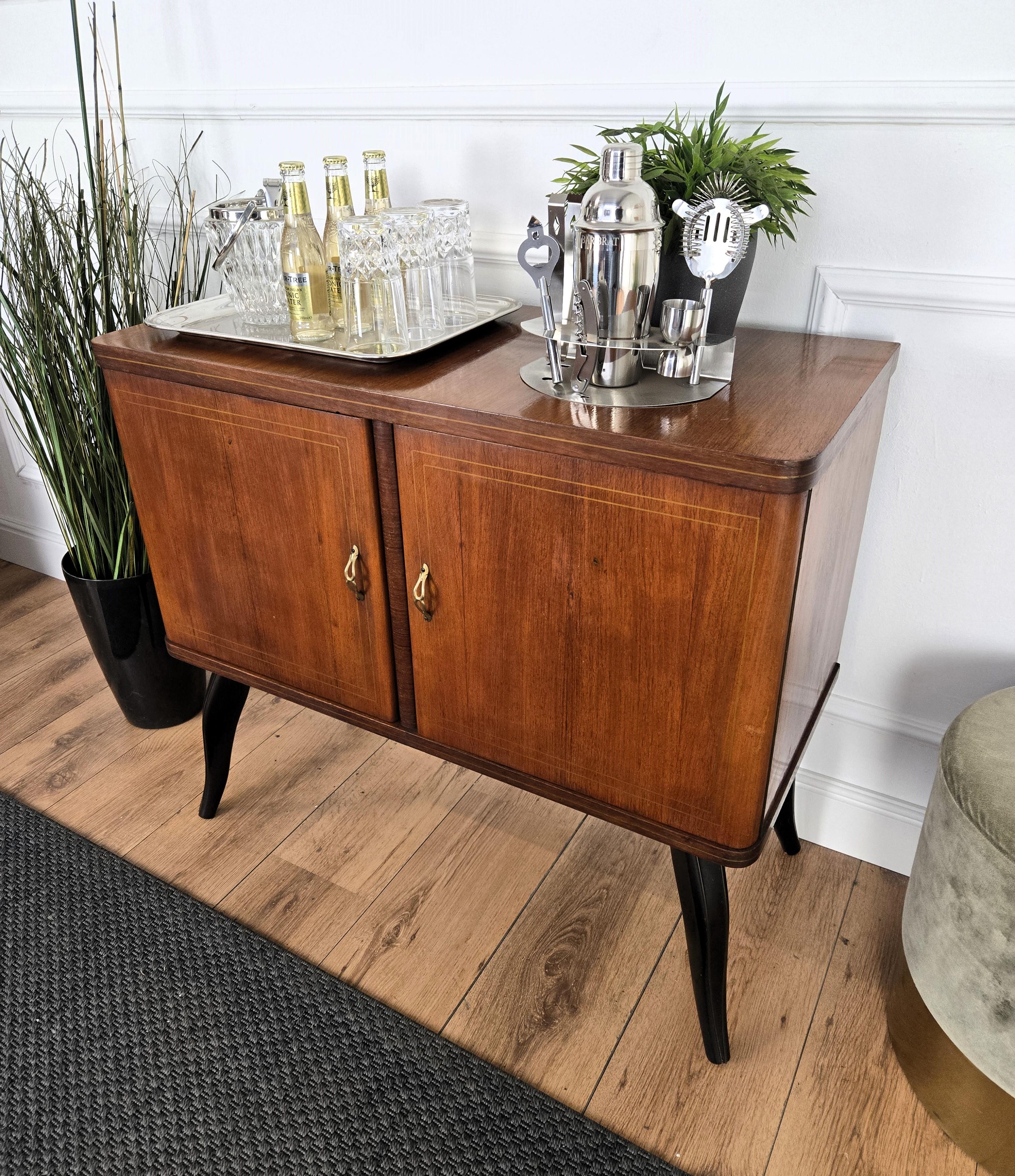 20th Century Italian 1950s Mid-Century Modern Walnut and Mirror Mosaic Dry Bar Cabinet