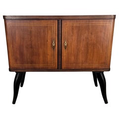Italian 1950s Mid-Century Modern Walnut and Mirror Mosaic Dry Bar Cabinet