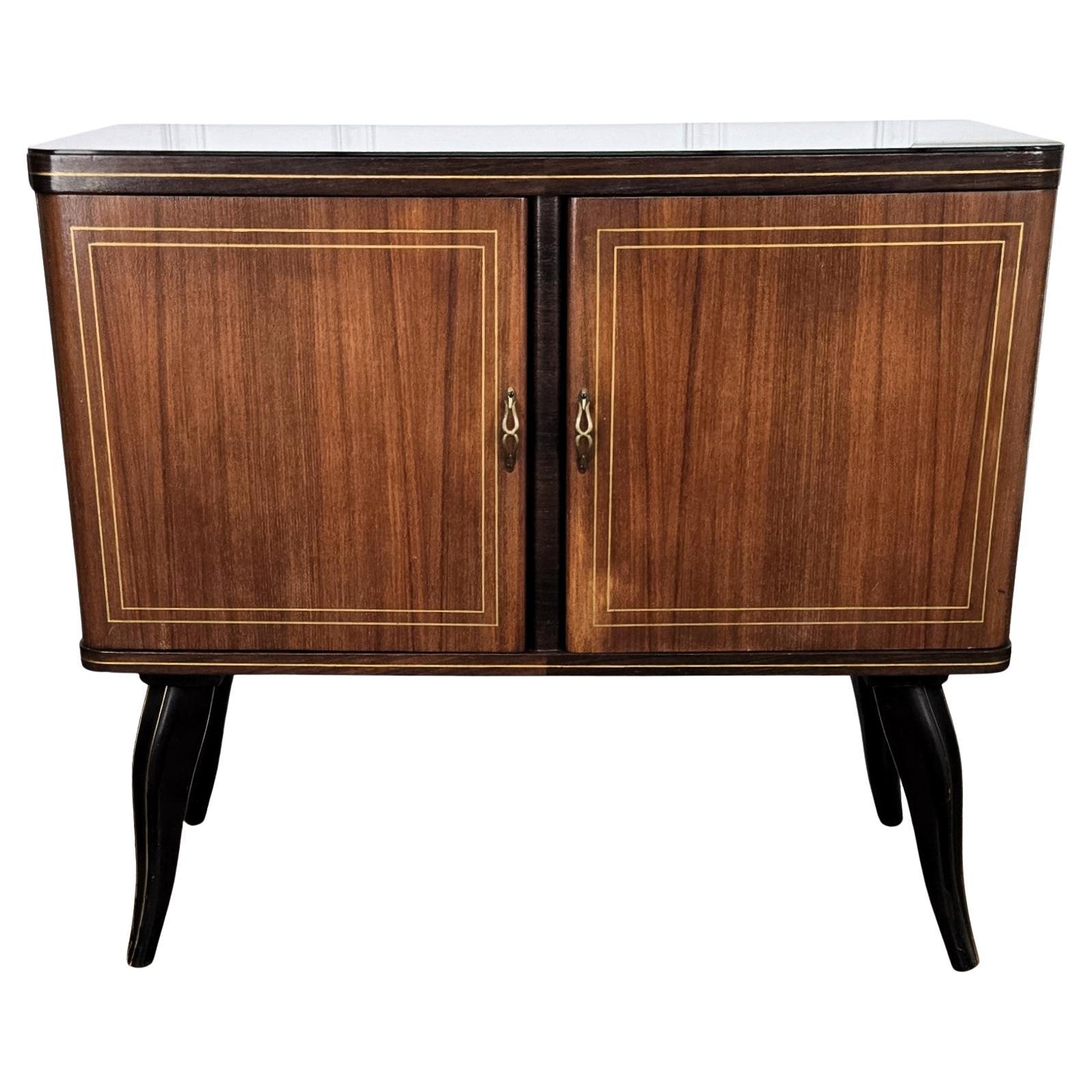 Italian 1950s Mid-Century Modern Walnut and Mirror Mosaic Dry Bar Cabinet
