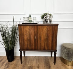 Italian 1950s Mid-Century Modern Walnut and Mirror Mosaic Dry Bar Liquor Cabinet