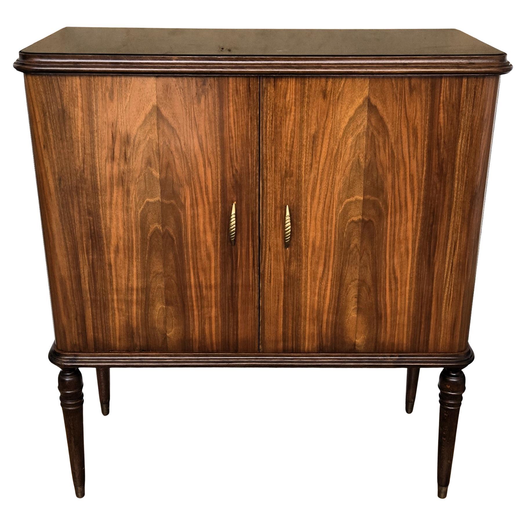 Italian 1950s Mid-Century Modern Walnut and Mirror Mosaic Dry Bar Liquor Cabinet