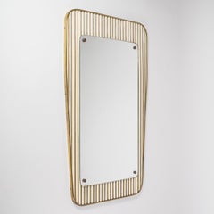 Italian 1950s Mirror, Striped Lacquered Wood and Brass
