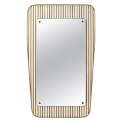 Italian 1950s Mirror, Striped Lacquered Wood and Brass