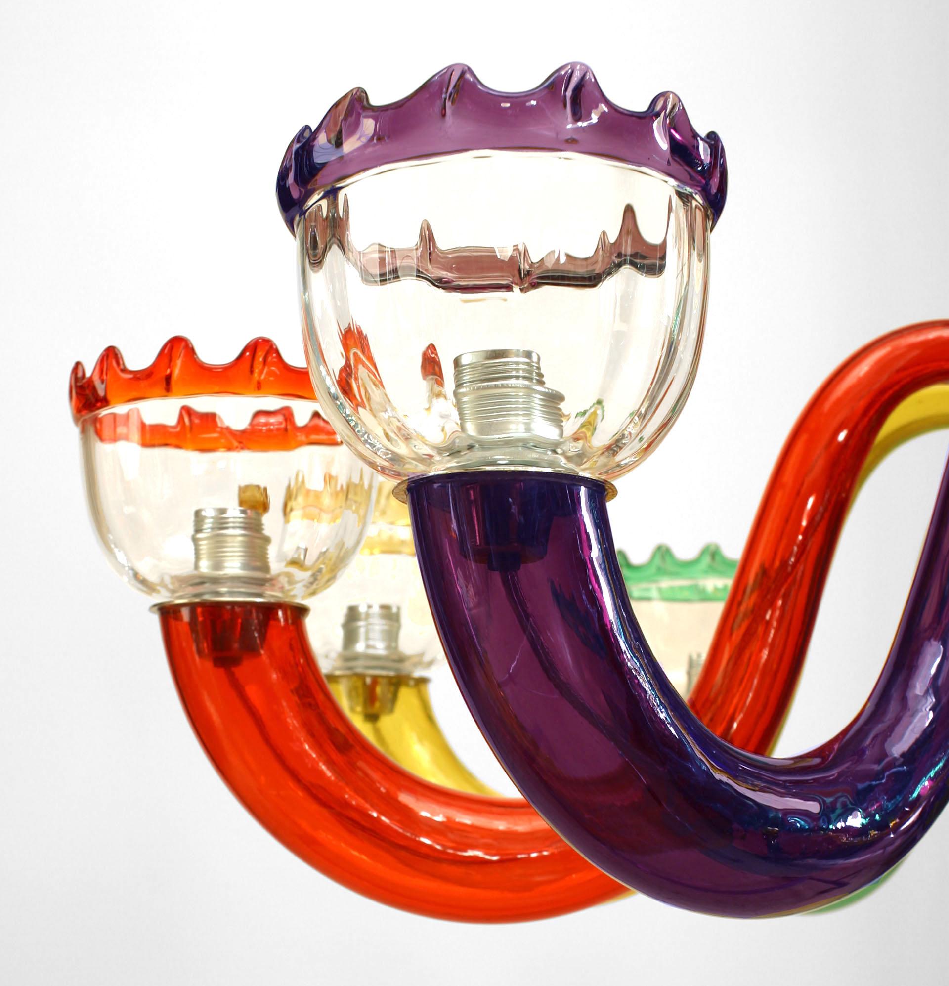Mid-Century Modern Gio Ponti Mid-Century Italian Murano Multi-Colored Glass Chandelier For Sale