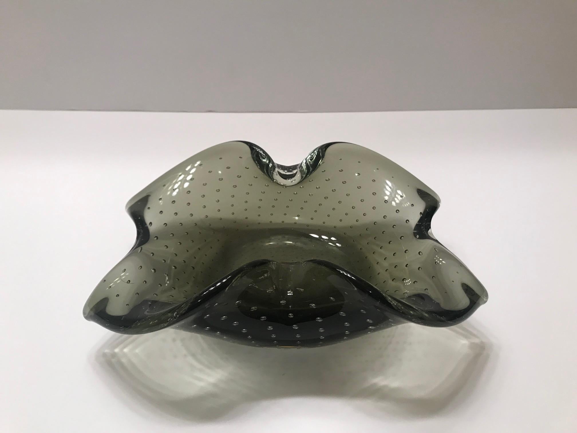 Mid-Century Modern Italian 1950s Murano Glass Bowl with Organic Form and Controlled Bubbles