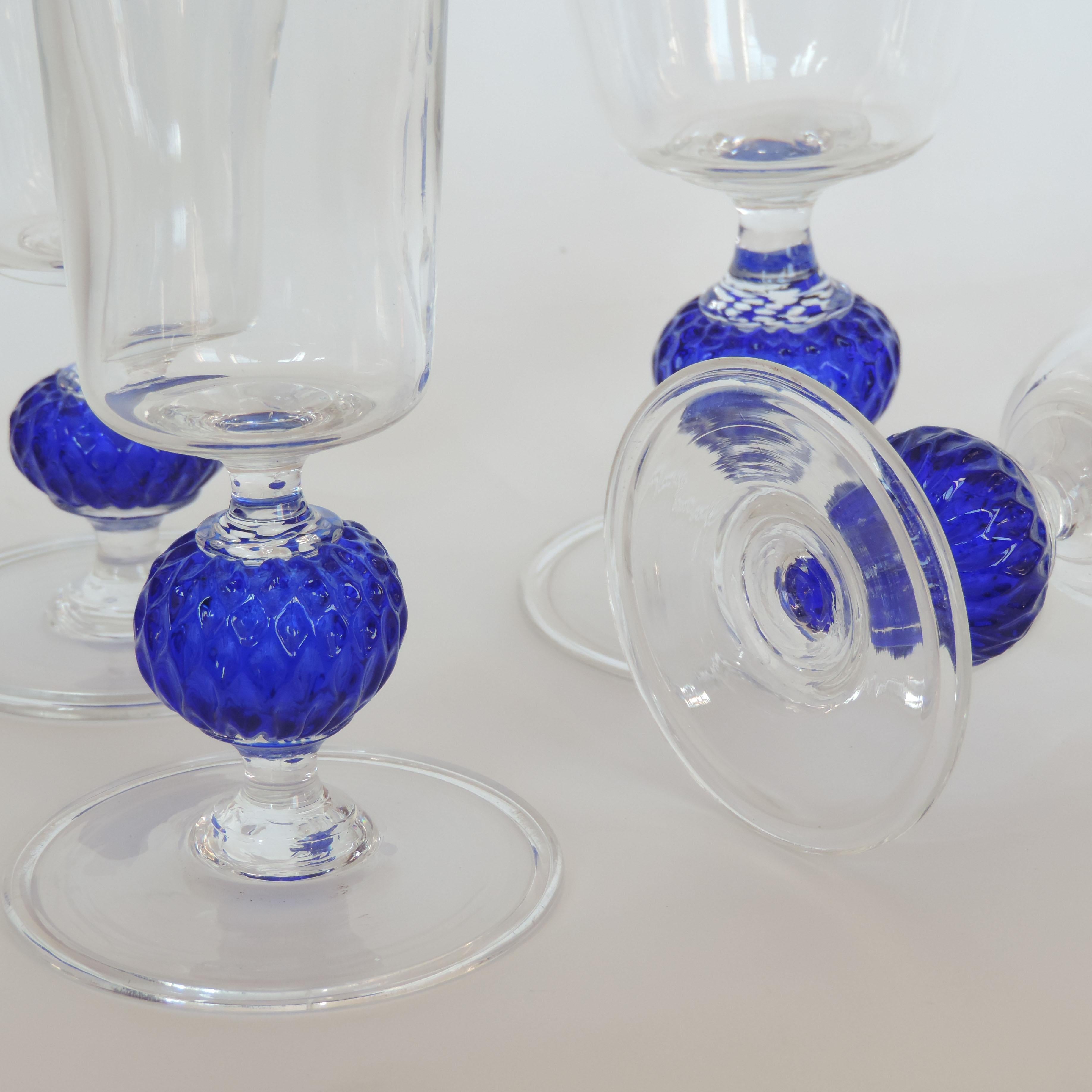 Mid-Century Modern Italian 1950s Murano Glass Hand Blown Set of 40 Drinking Glasses For Sale