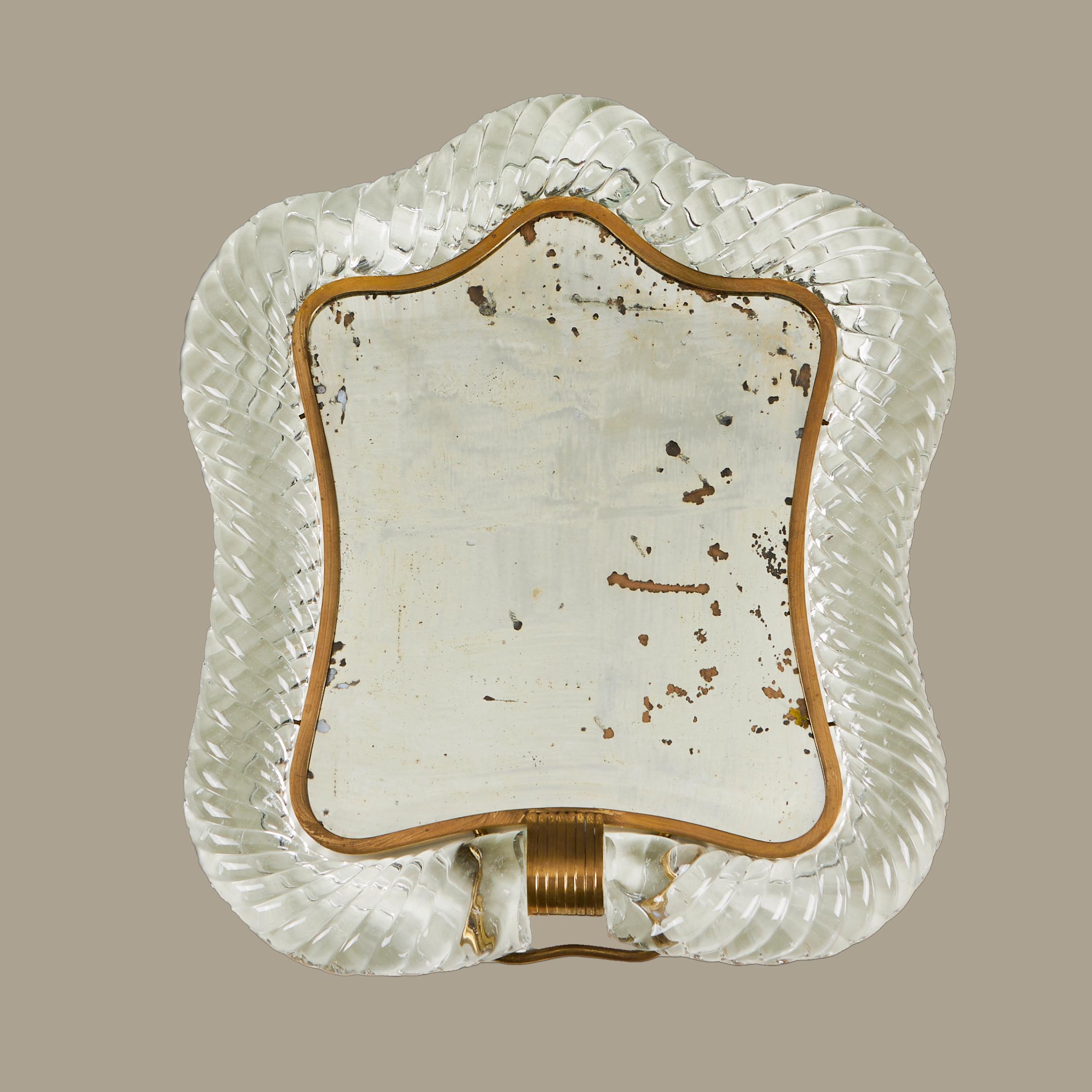 Italienischer Murano-Glas-Torchon-Tischspiegel von Barovier & Toso aus den 1950er Jahren, signiert (Handgefertigt) im Angebot