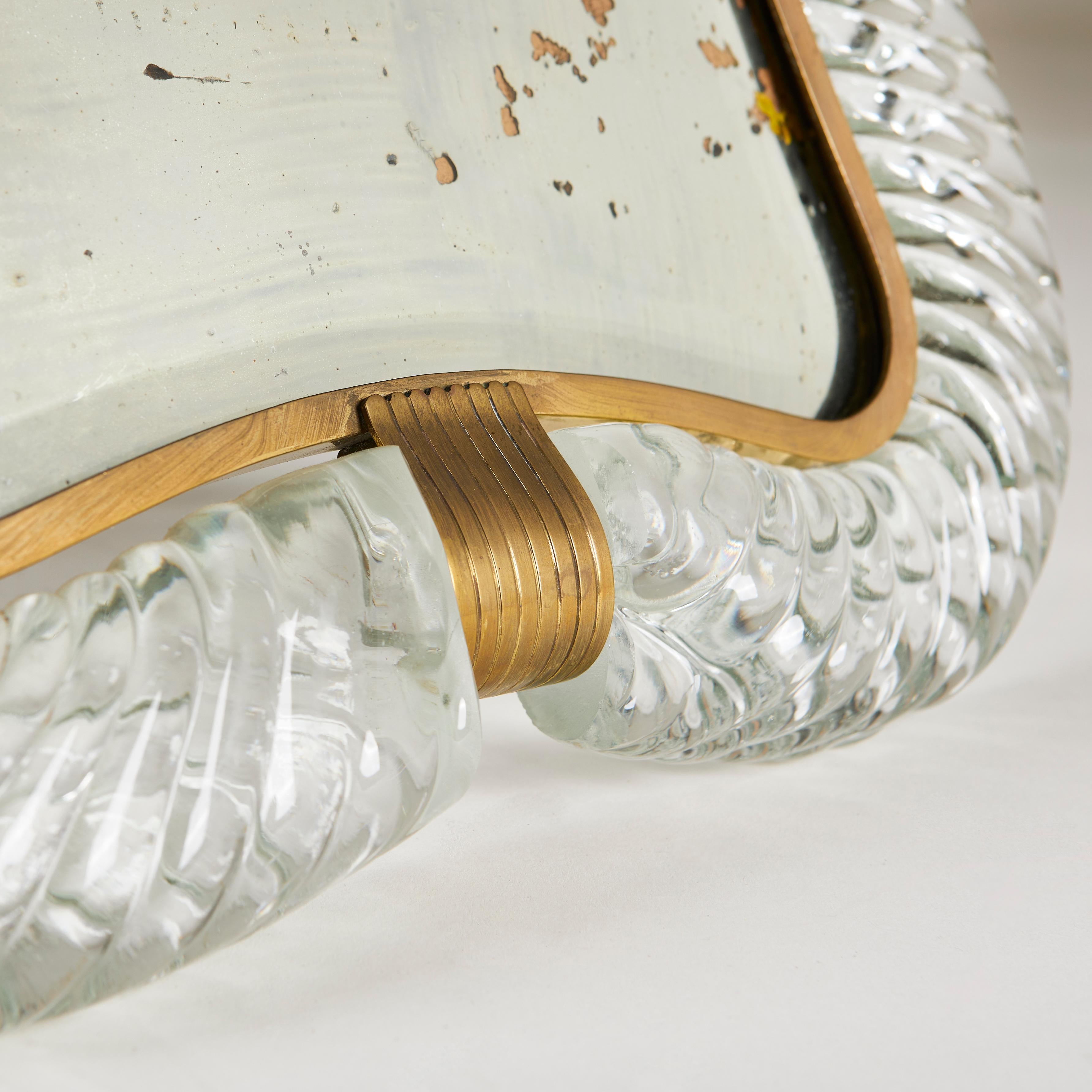 Italienischer Murano-Glas-Torchon-Tischspiegel von Barovier & Toso aus den 1950er Jahren, signiert im Zustand „Gut“ im Angebot in London, GB