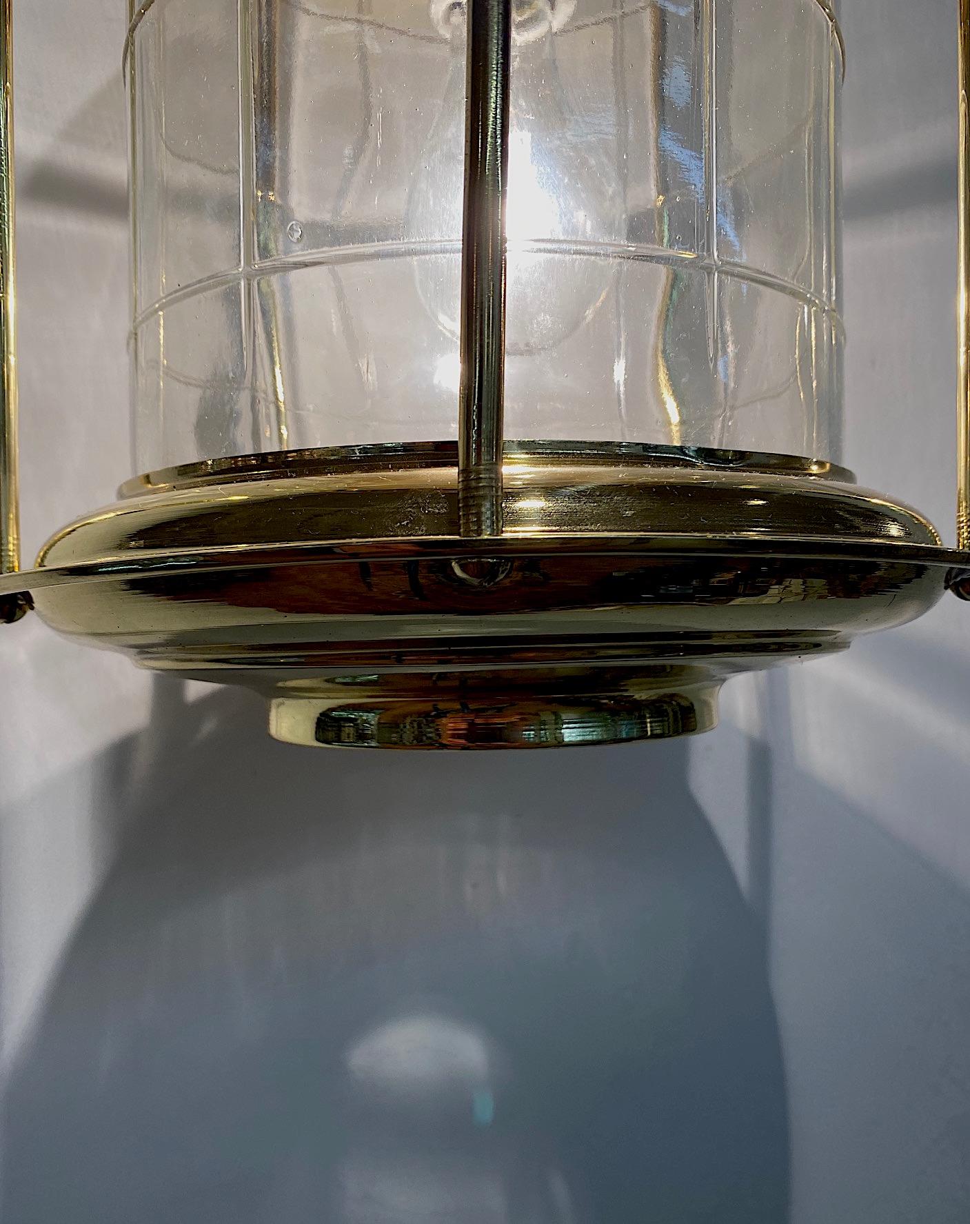 Italian 1950s Nautical Style Round Brass and Glass Lantern 6