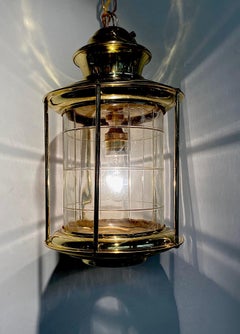 Italian 1950s Nautical Style Round Brass and Glass Lantern