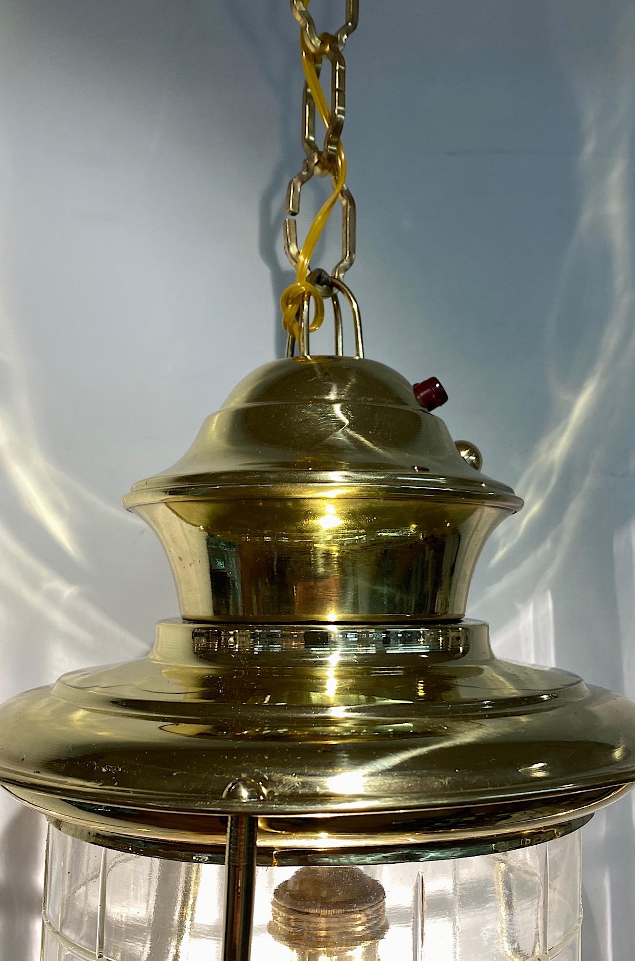 Mid-20th Century Italian 1950s Nautical Style Round Brass and Glass Lantern