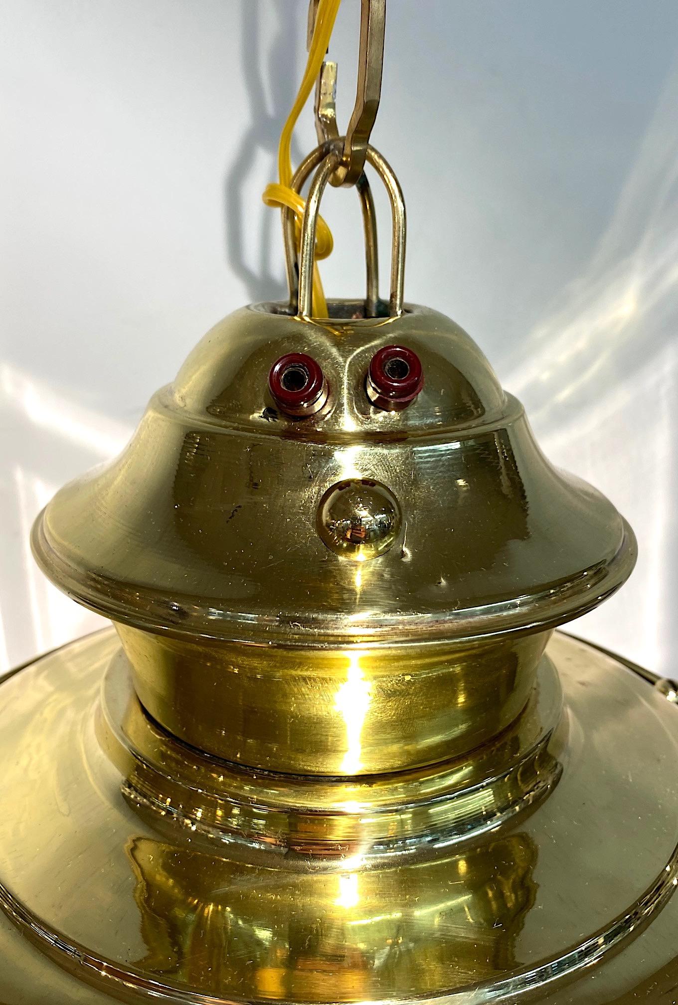 Italian 1950s Nautical Style Round Brass and Glass Lantern 1