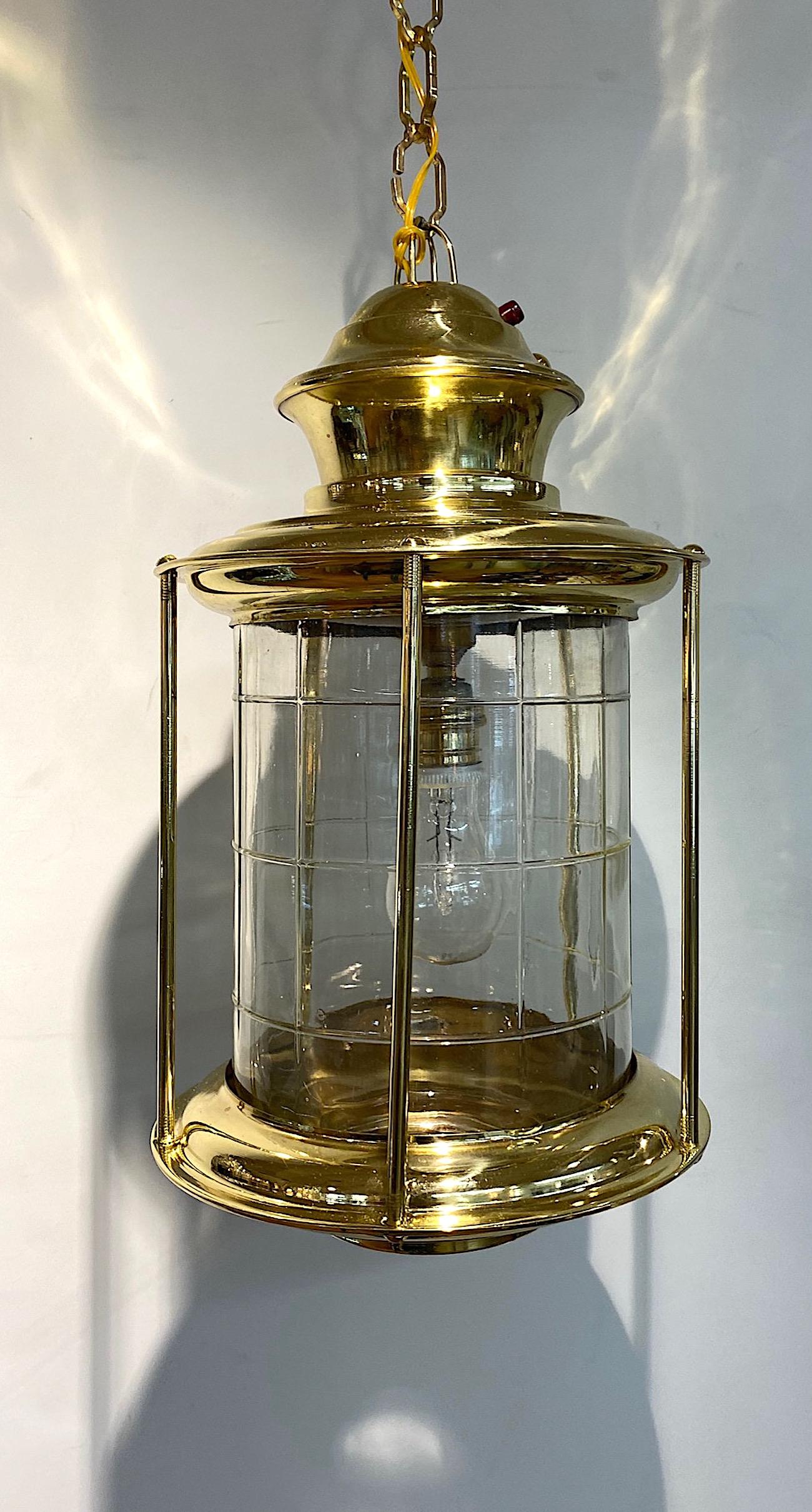 Italian 1950s Nautical Style Round Brass and Glass Lantern 3