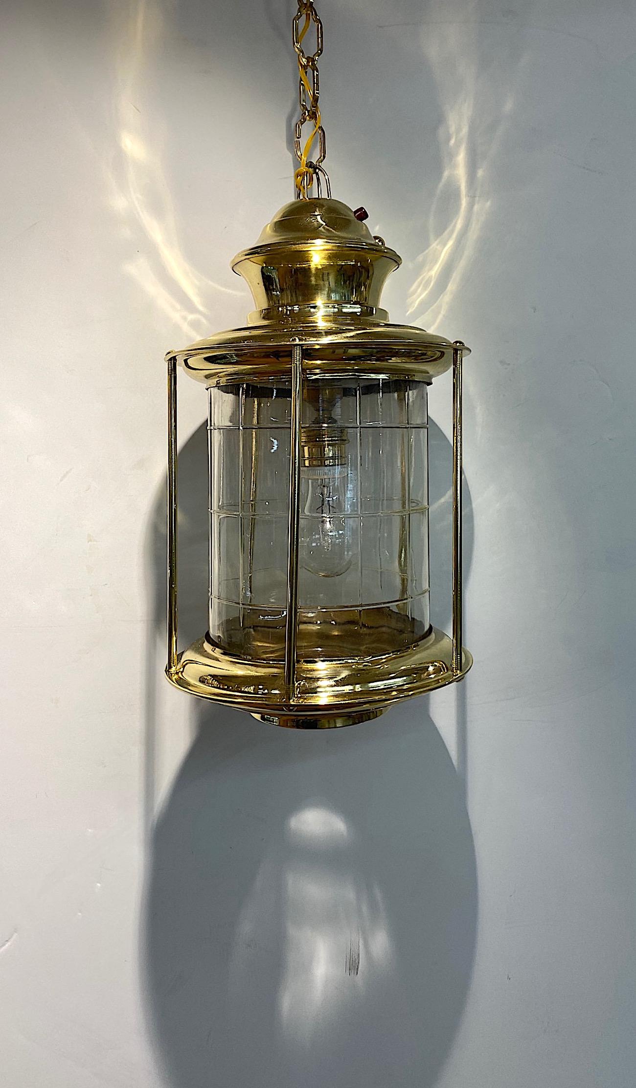 Italian 1950s Nautical Style Round Brass and Glass Lantern 4