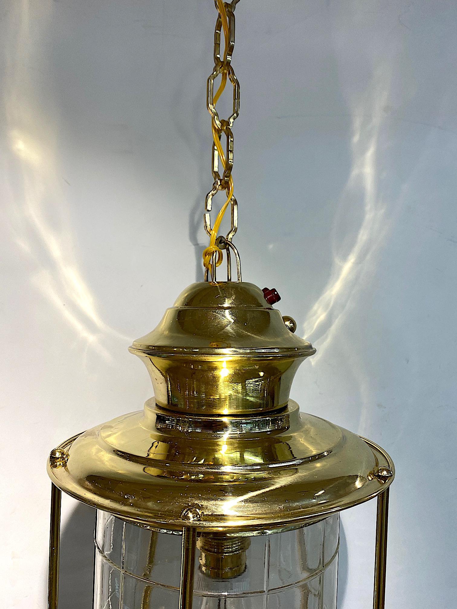 Italian 1950s Nautical Style Round Brass and Glass Lantern 5
