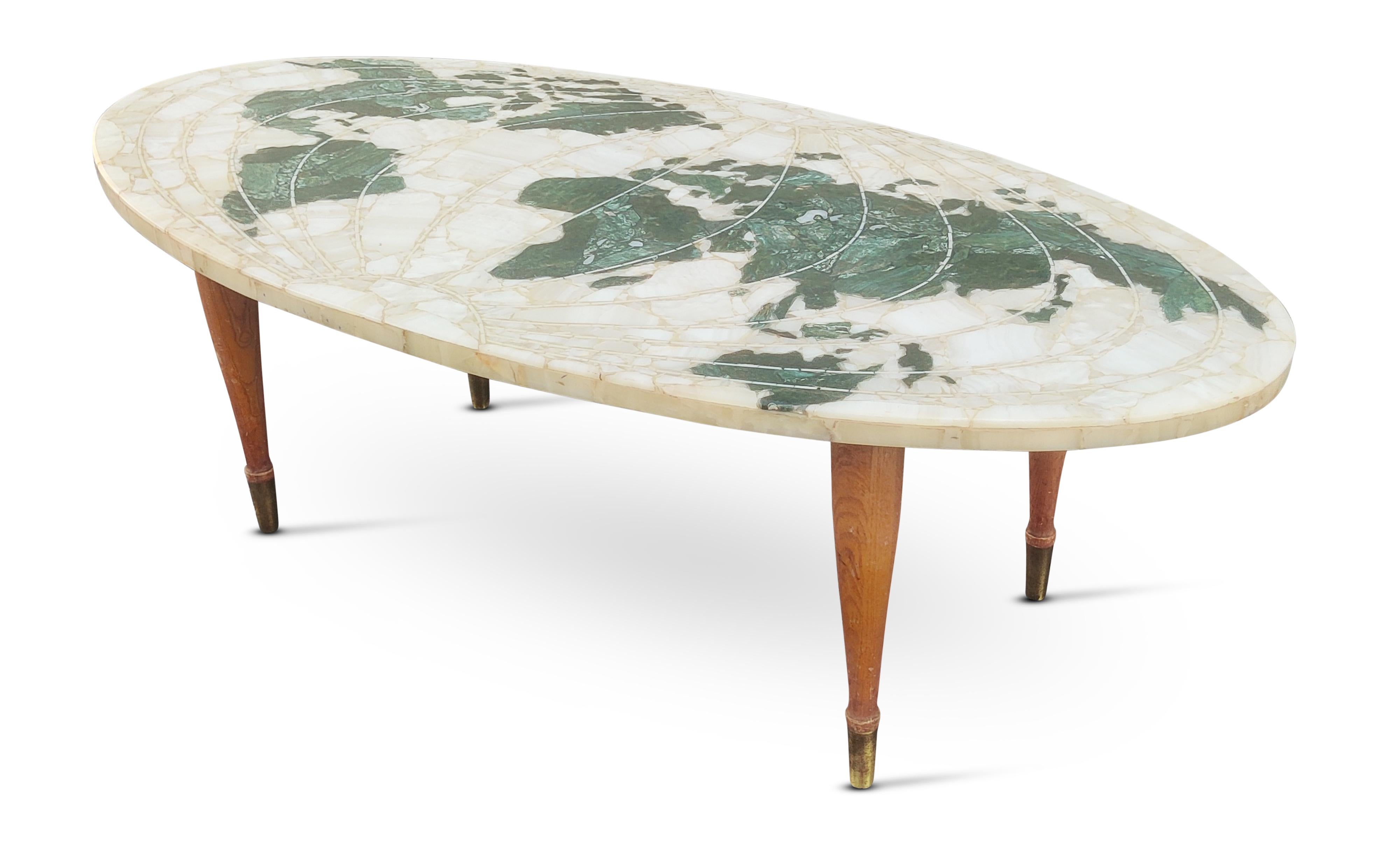 Mid-20th Century Italian 1950s Onyx & Marble Global World Map Coffee Table Mid-Century Modern