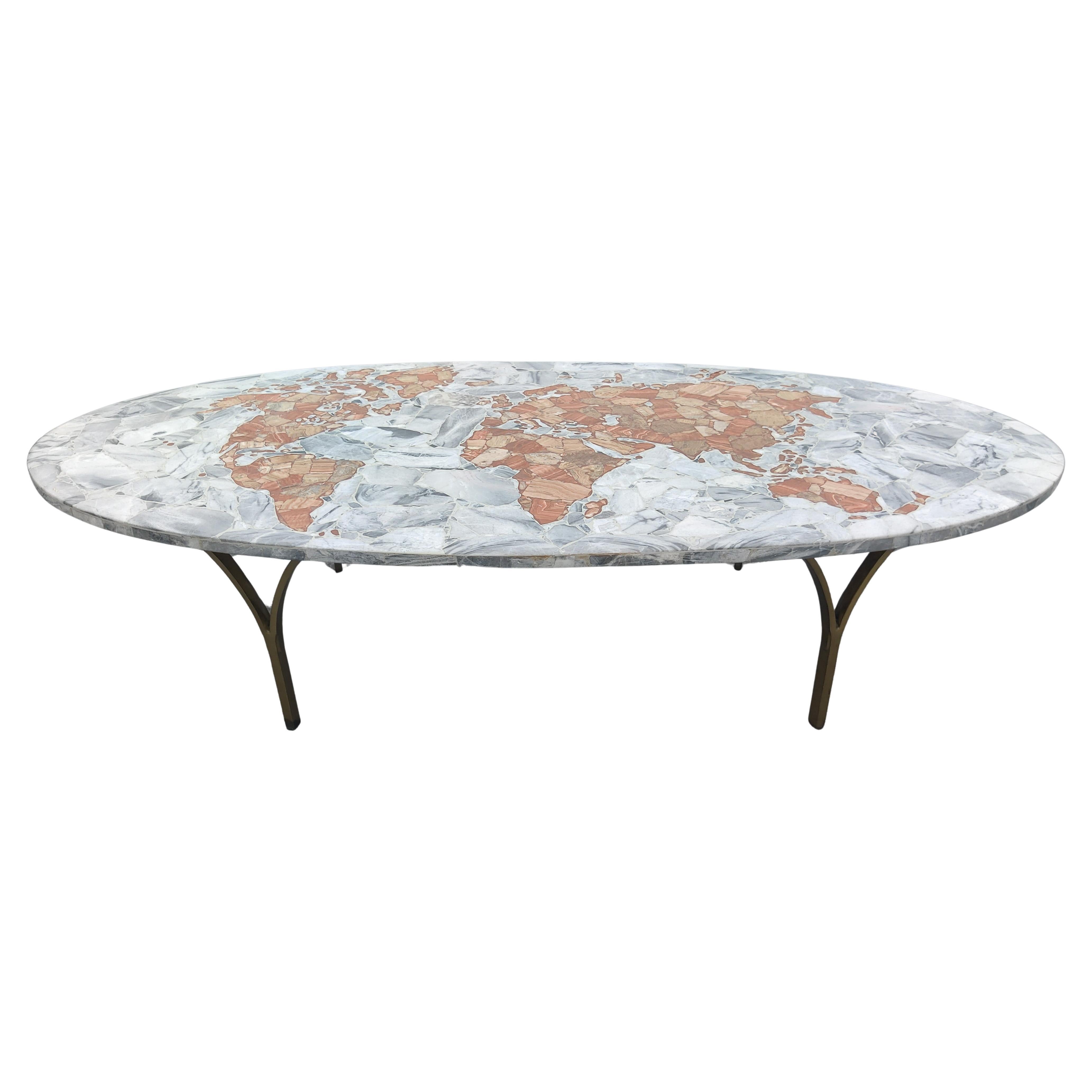 Tavolino da caffè con mappamondo globale in onice e marmo degli anni '50 italiano Mid-Century Modern in vendita