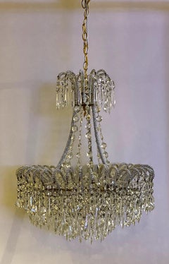 Italian 1950s Opaline Bead and Crystal Fountain Chandelier