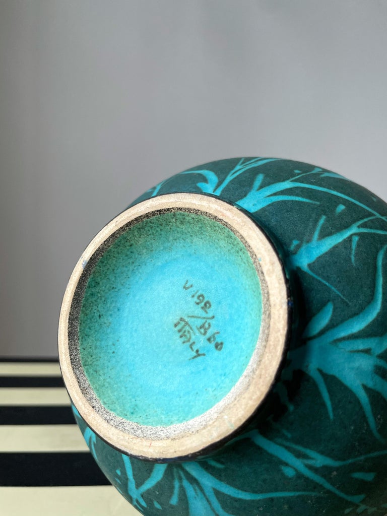 Italian 1950s Organic Floral Sea Green Handmade Ceramic Vase For Sale 6