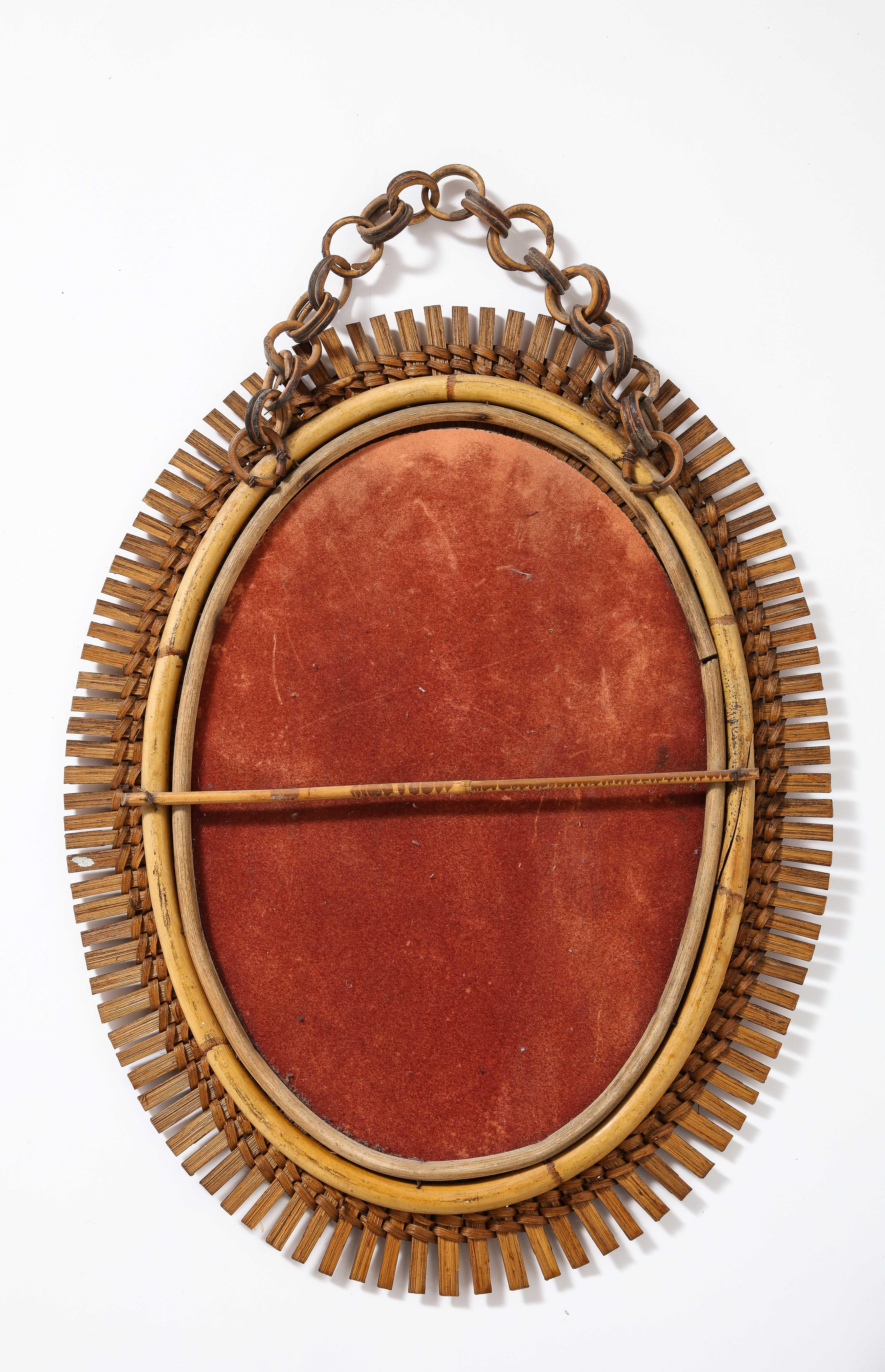 Italian 1950's Oval Bamboo Mirror with Chain For Sale 4