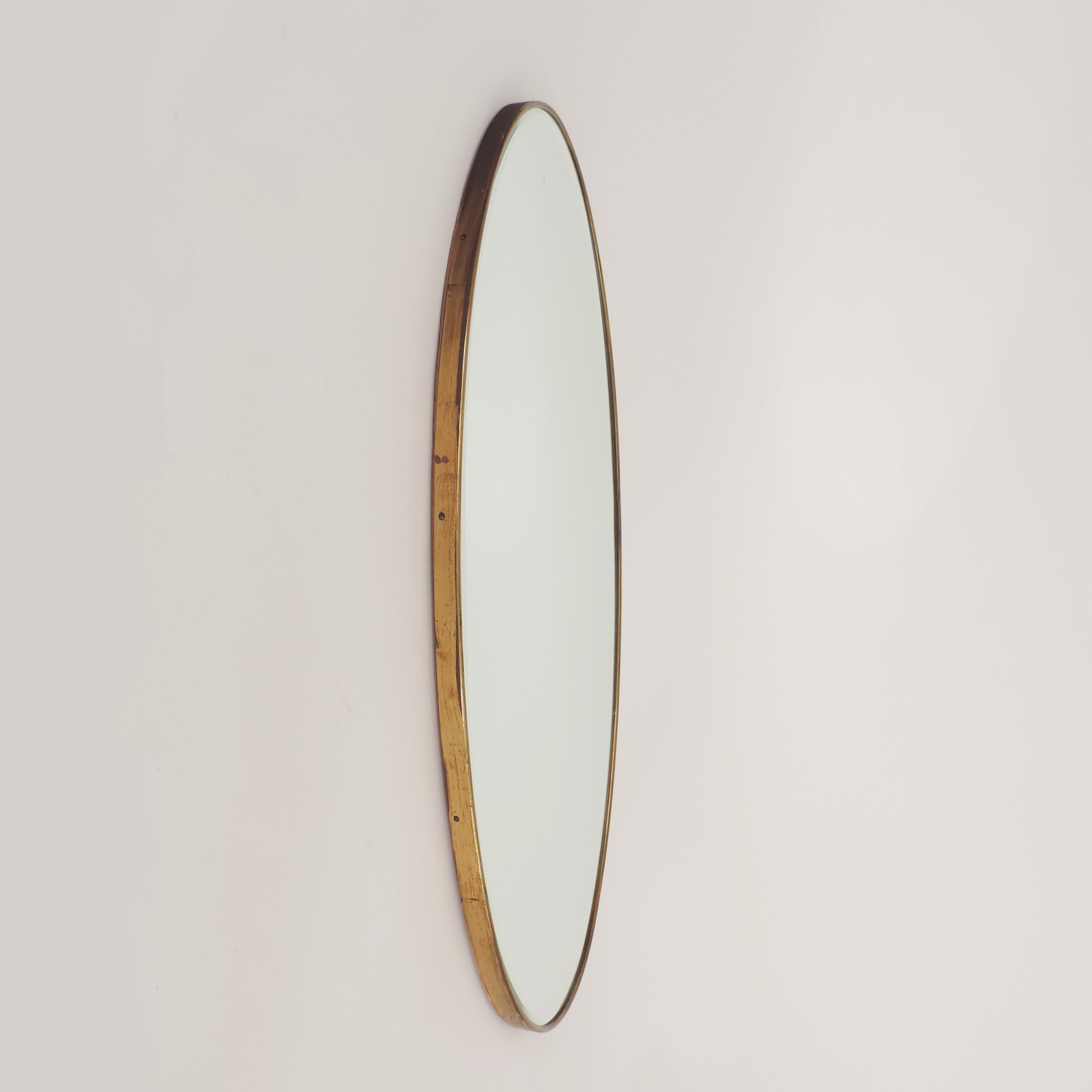 Mid-20th Century Italian 1950s Oval Brass Framed Glass Mirror For Sale