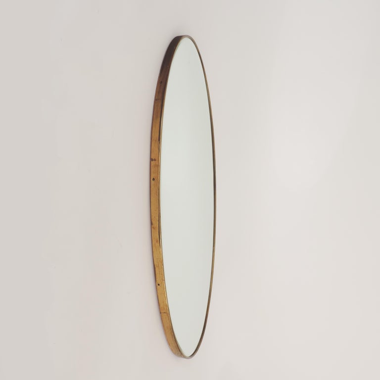Mid-20th Century Italian 1950s Oval Brass Framed Glass Mirror For Sale