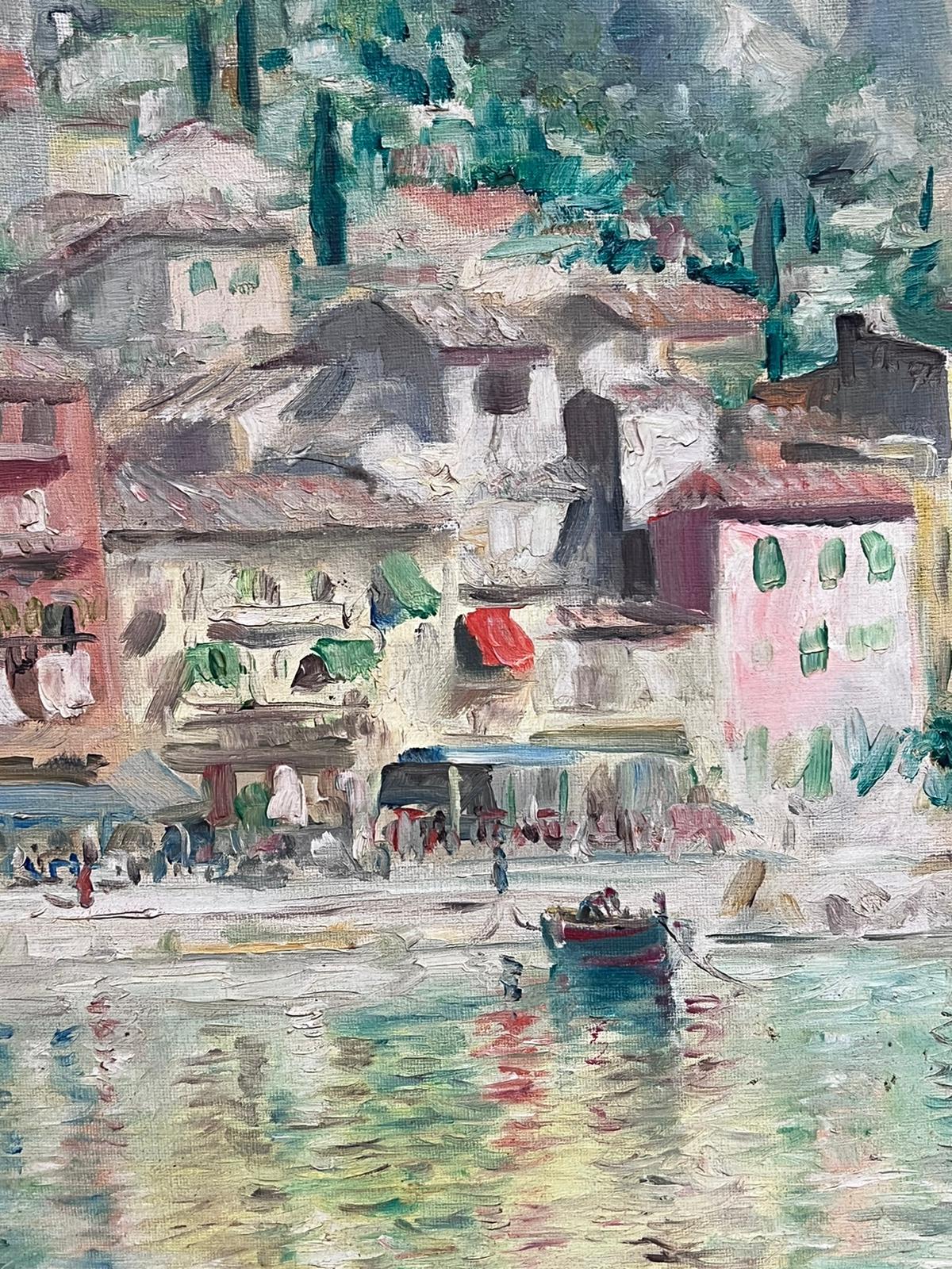 Peinture à l'huile italienne du milieu du siècle dernier « The Italian Riviera Coastal Town on Sea » signée - Impressionnisme Painting par Italian 1950's