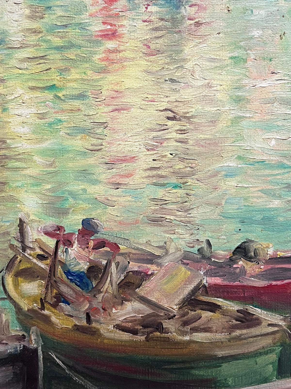 Peinture à l'huile italienne du milieu du siècle dernier « The Italian Riviera Coastal Town on Sea » signée en vente 1
