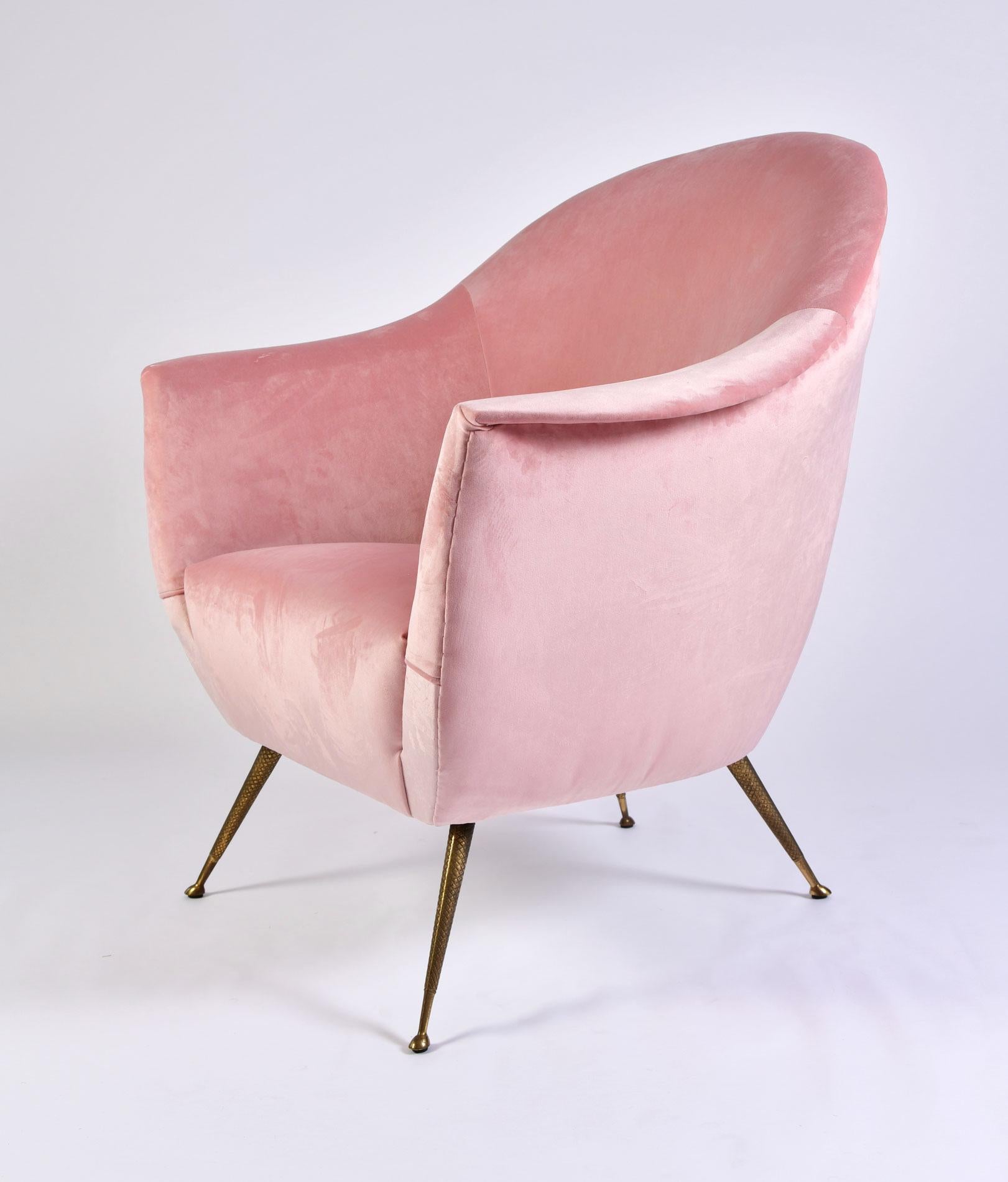 Etched Italian 1950s Pale Pink Velvet Armchairs