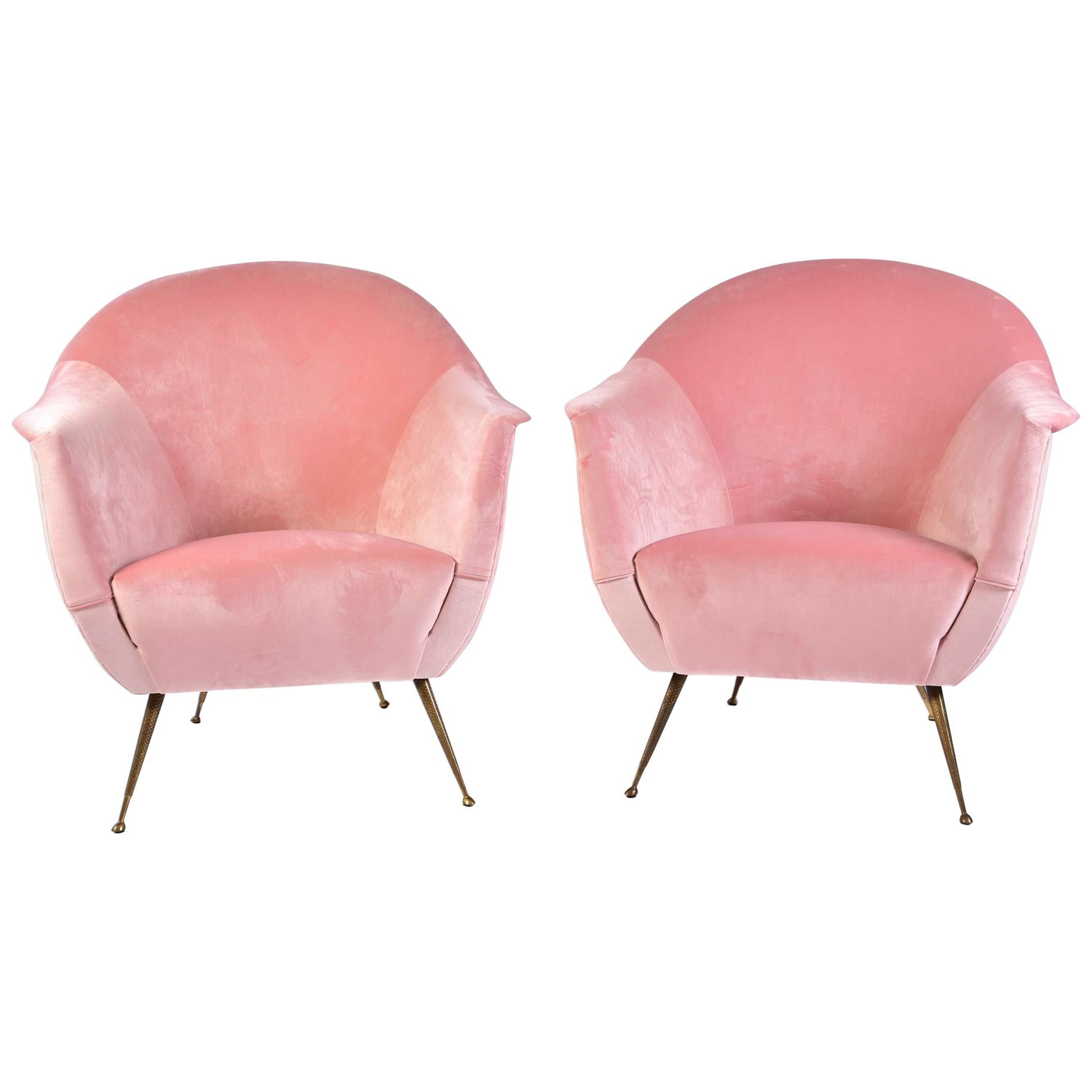 Italian 1950s Pale Pink Velvet Armchairs