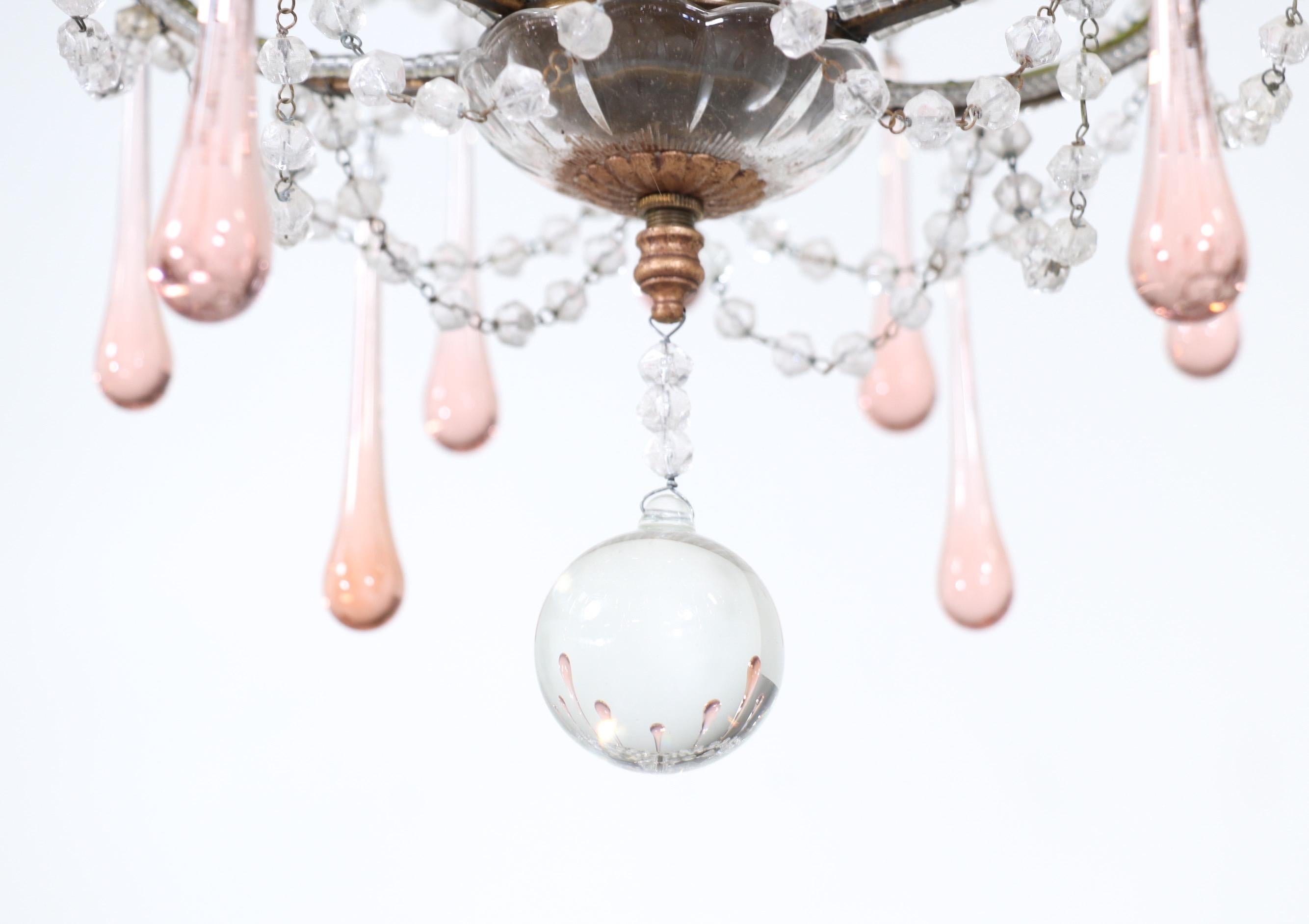 Italian 1950s Pink Crystal Beaded Chandelier 4