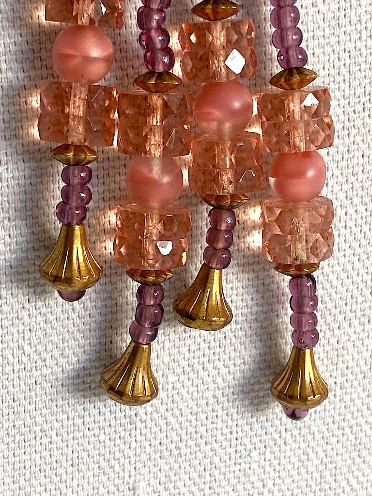 Women's Italian 1950s Purple & Pink Glass Bead Tassel Necklace