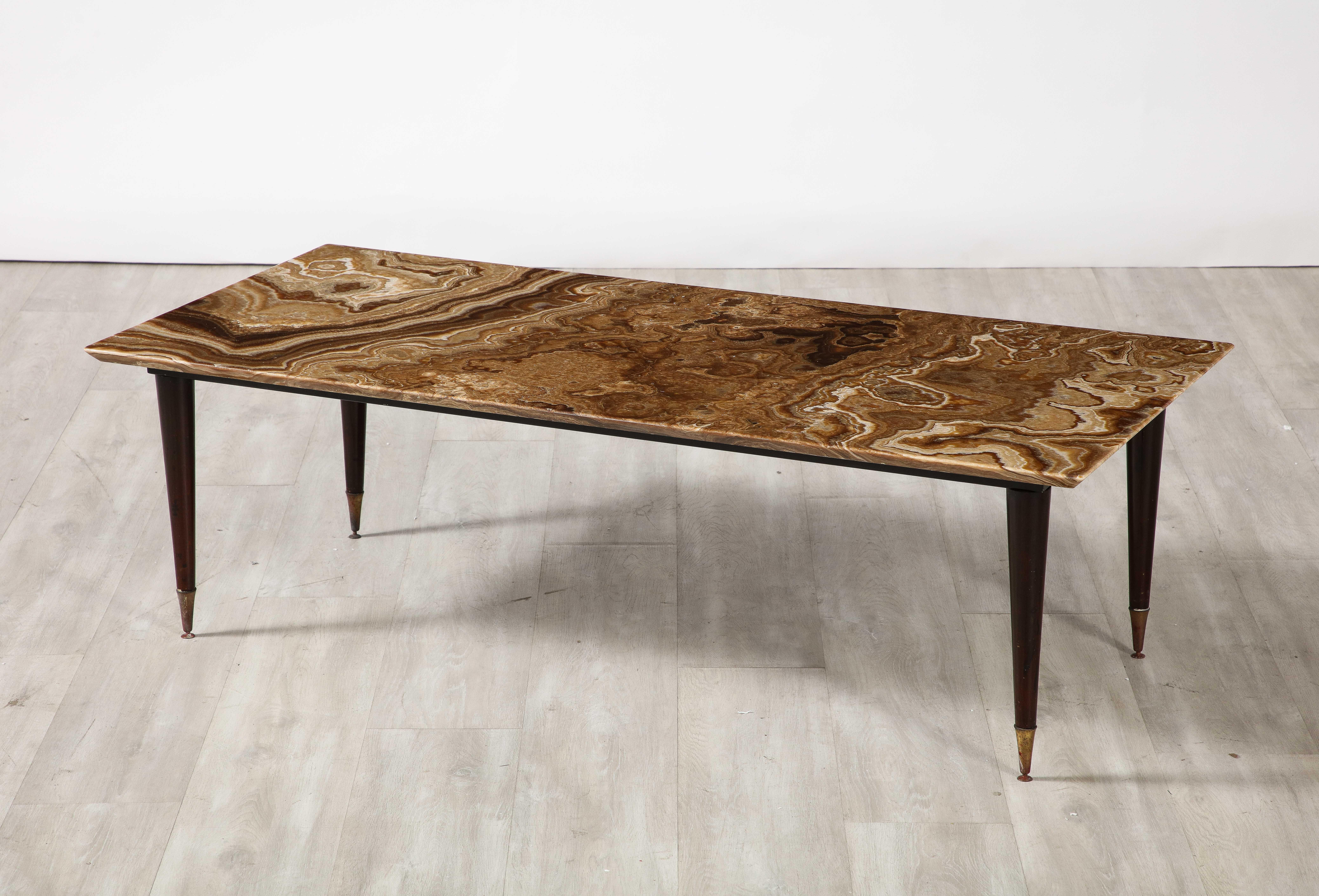 Italian 1950's Rectangular Coffee Table with Agate Top In Good Condition For Sale In New York, NY