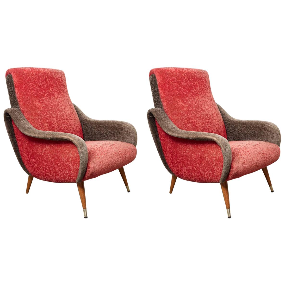 Italian 1950s Red and Grey Ladies Lounge Armchairs