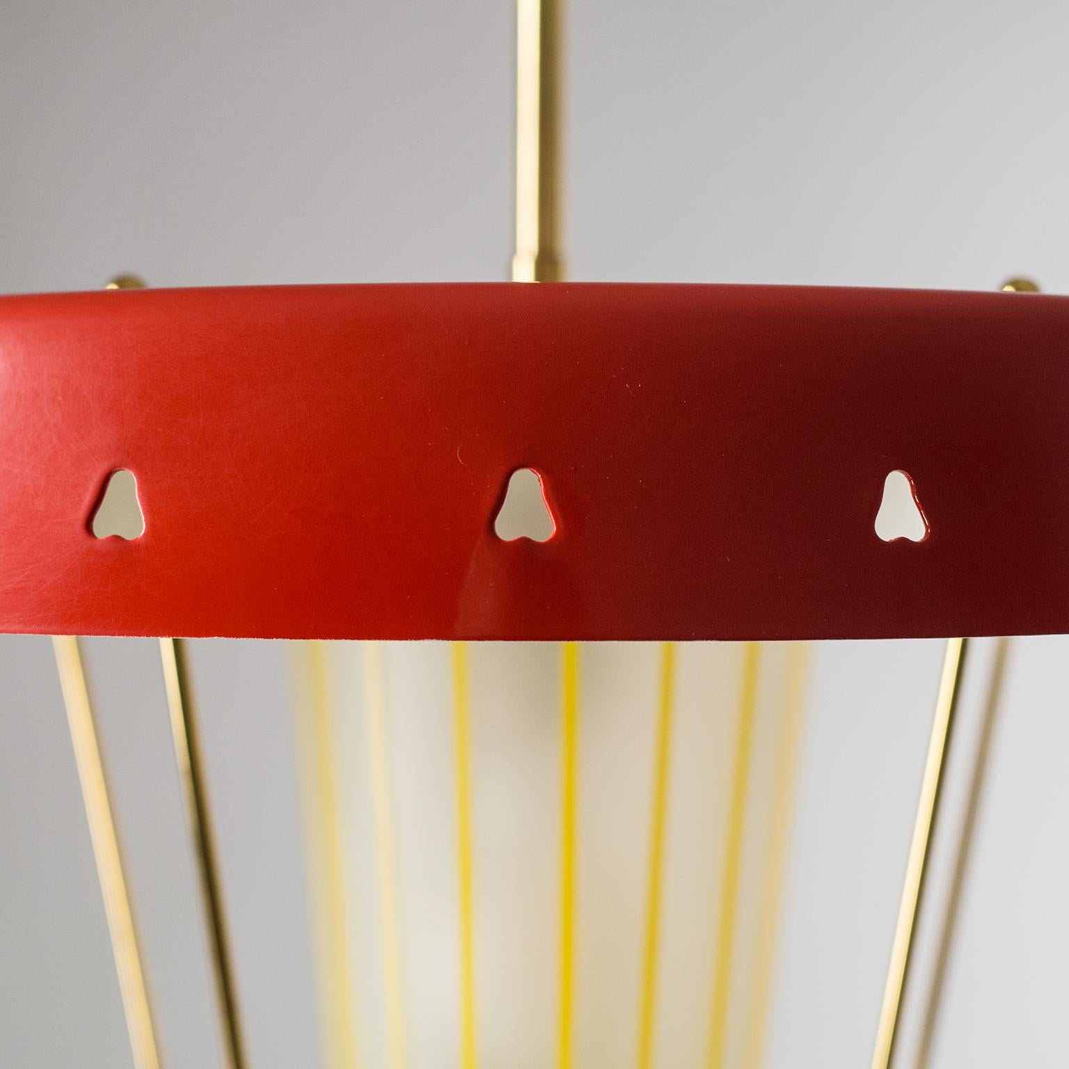 Italian 1950s Red Lantern, Brass and Striped Glass In Good Condition In Vienna, AT