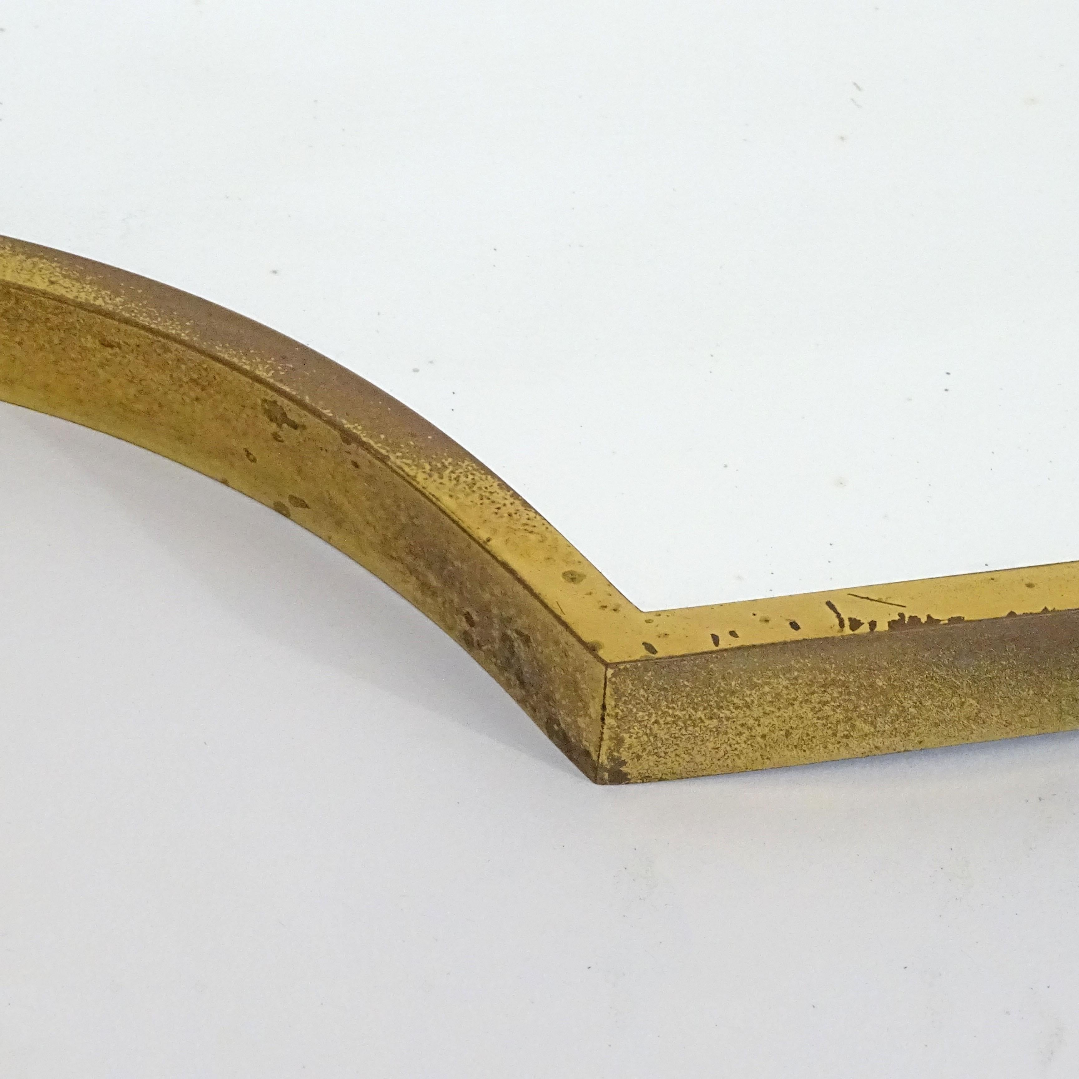 Mid-Century Modern Italian 1950s Shield Shaped Brass Frame Wall Mirror For Sale
