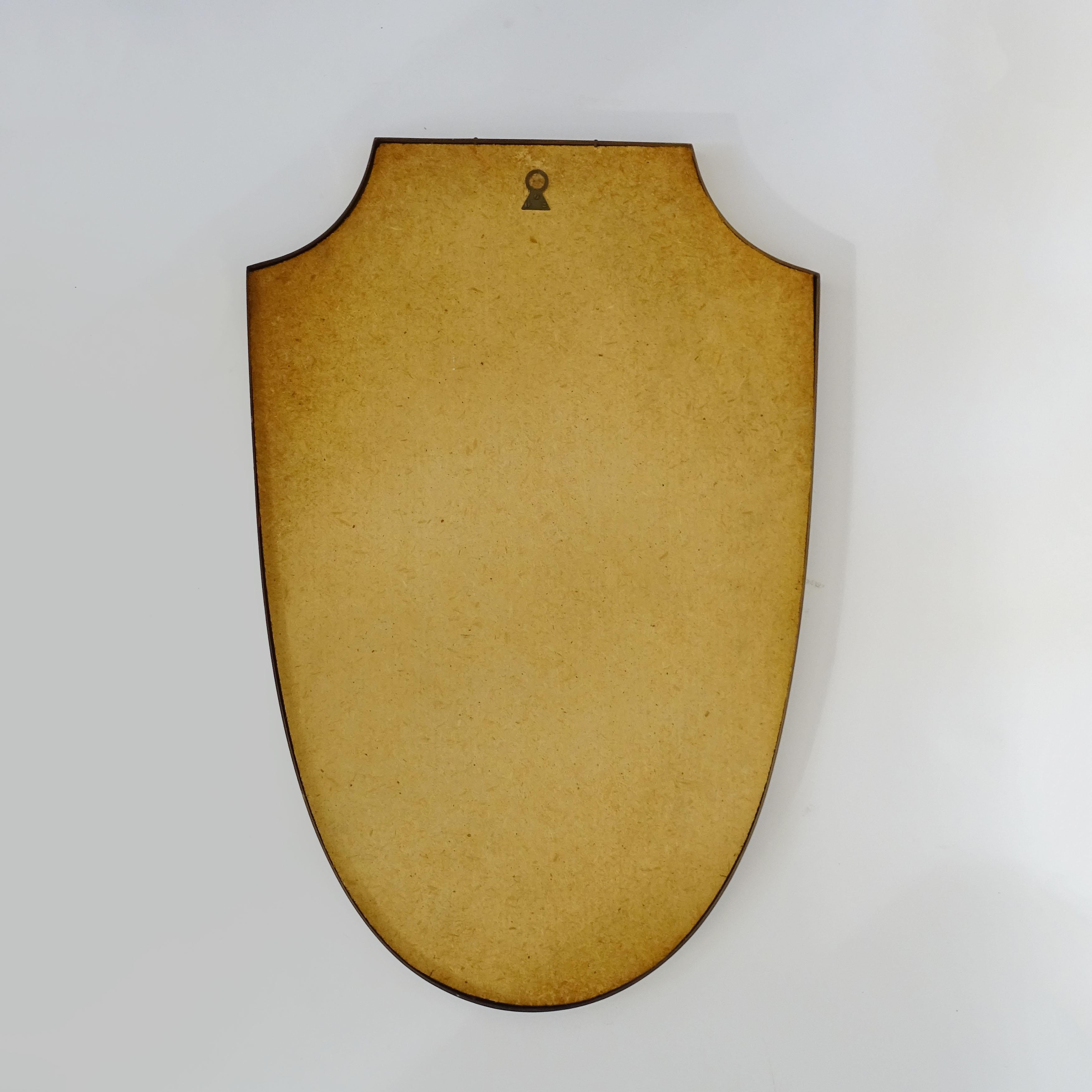 Italian 1950s Shield Shaped Brass Frame Wall Mirror For Sale 2