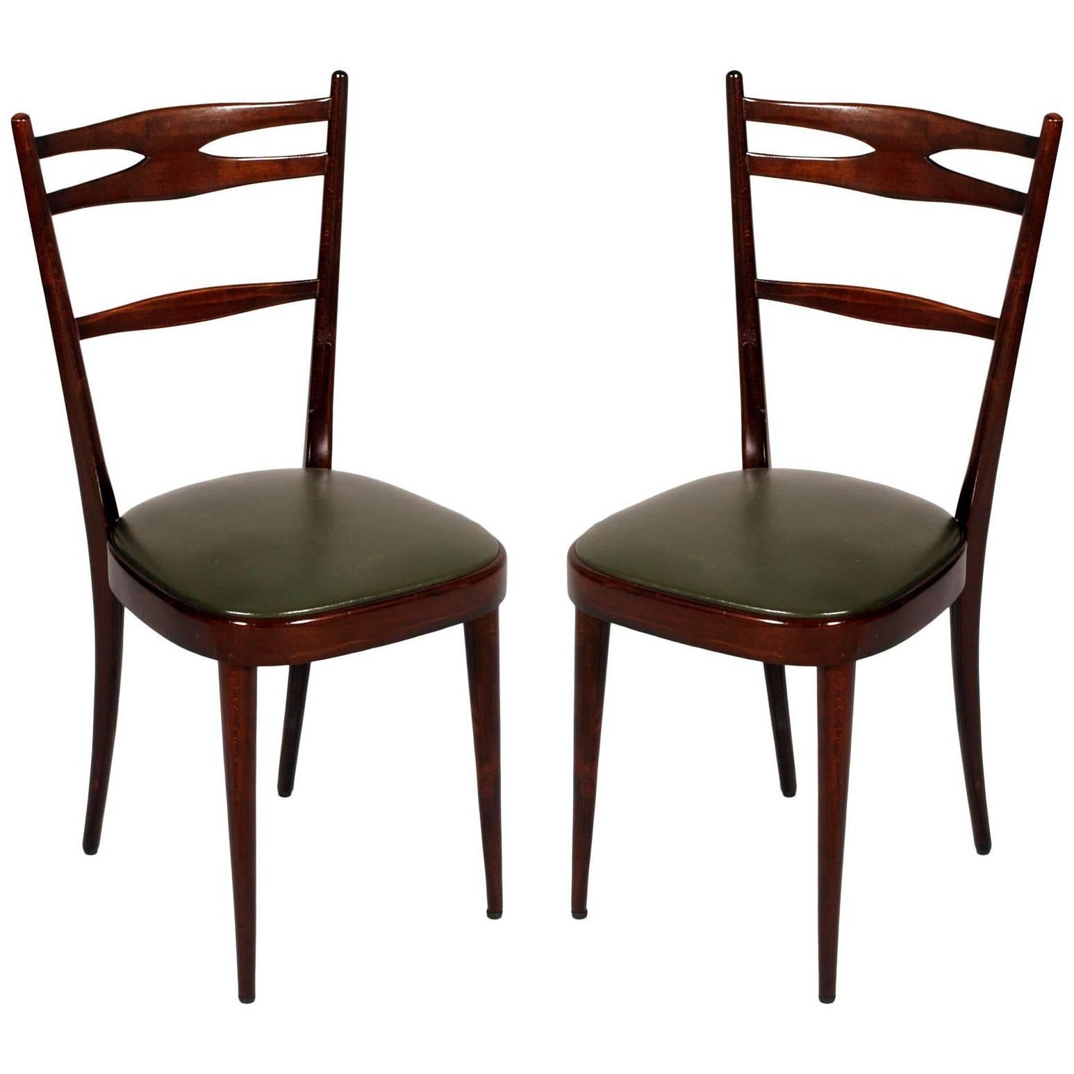 Italian 1950s Side Chairs Carlo de Carli Attributed in Brown Walnut Wax Polished