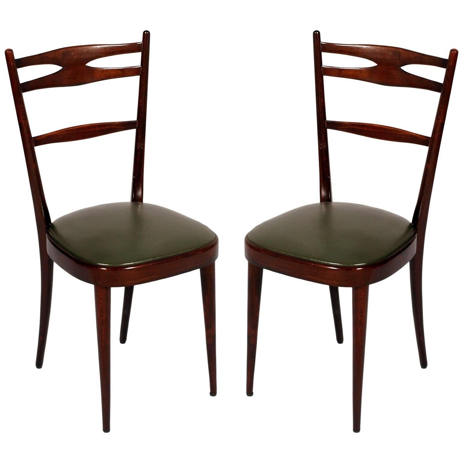 Italian 1950s Side Chairs Carlo de Carli Attributed in Brown Walnut Wax Polished For Sale