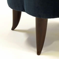 Italian Art Deco Single Stool in Lacquered Wood and Blue Velvet