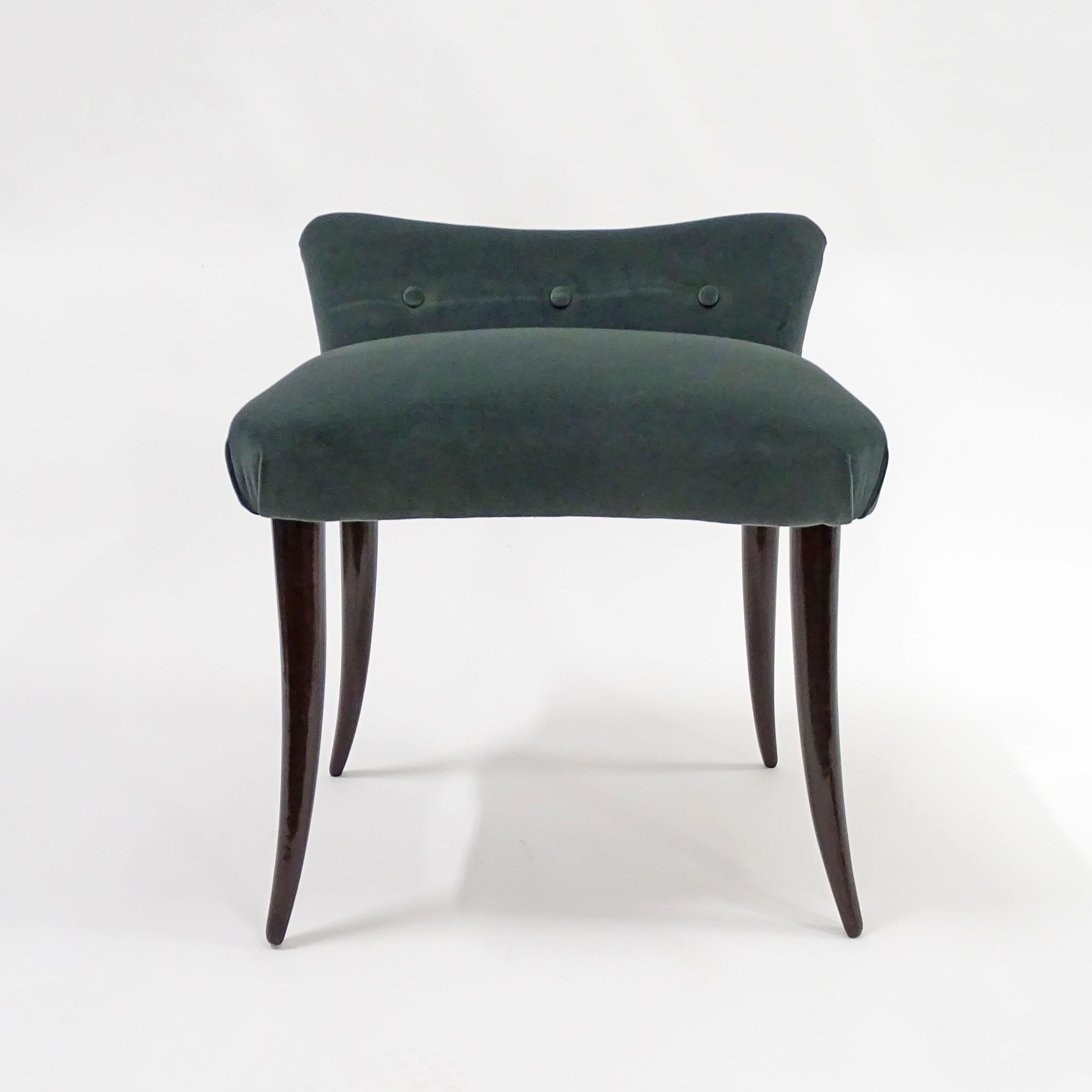 Taburete individual italiano de los años 50 en madera lacada y terciopelo azul en Bueno estado para la venta en Milan, IT