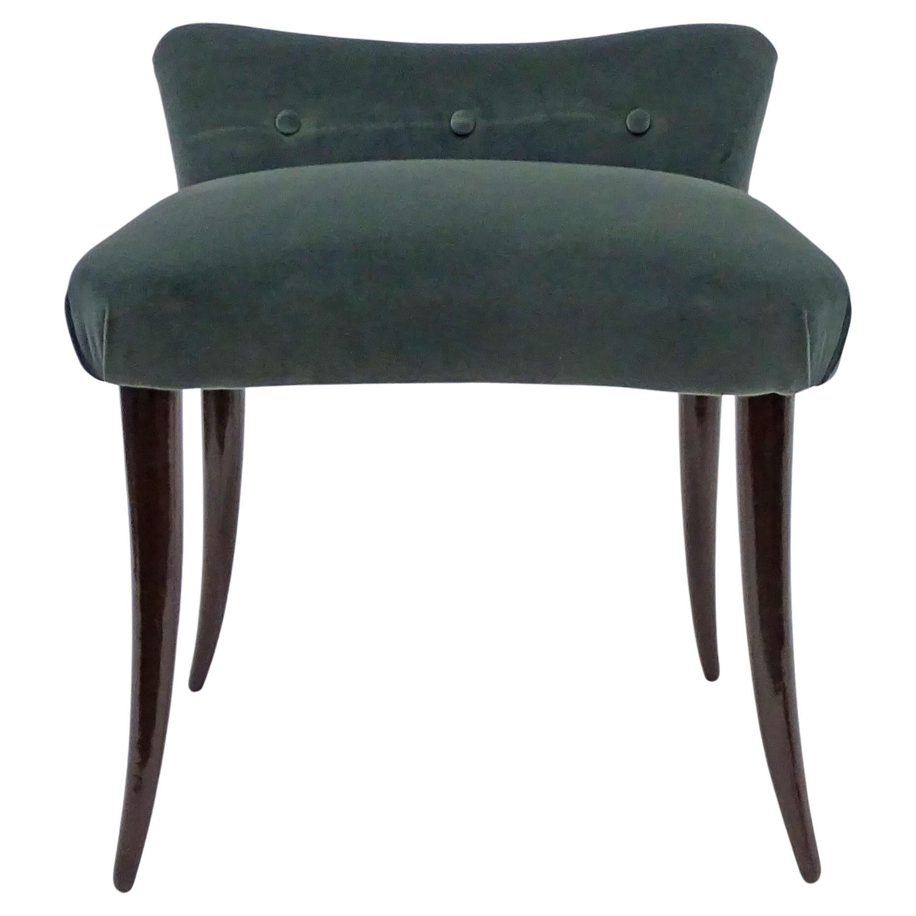 Italian 1950s Single Stool in Lacquered Wood and Blue Velvet