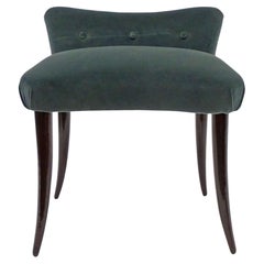 Italian 1950s Single Stool in Lacquered Wood and Blue Velvet